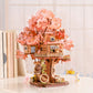 ROBOTIME DIY Miniature House Kits for Adults, 3D Wooden Puzzles for Teenager, Japanese Cherry Blossom Tree Sakura Bonsai Plants for Birthday Gifts and Hobbies (Sakura Tree House)