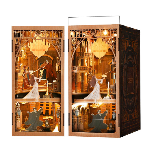 CCCDF Book Nook Kit, DIY Miniature Dollhouse Booknook Kit, 3D Wooden Puzzle Bookend Bookshelf Insert Decor with LED Light for Teens and Adults (Phantom of The Opera)