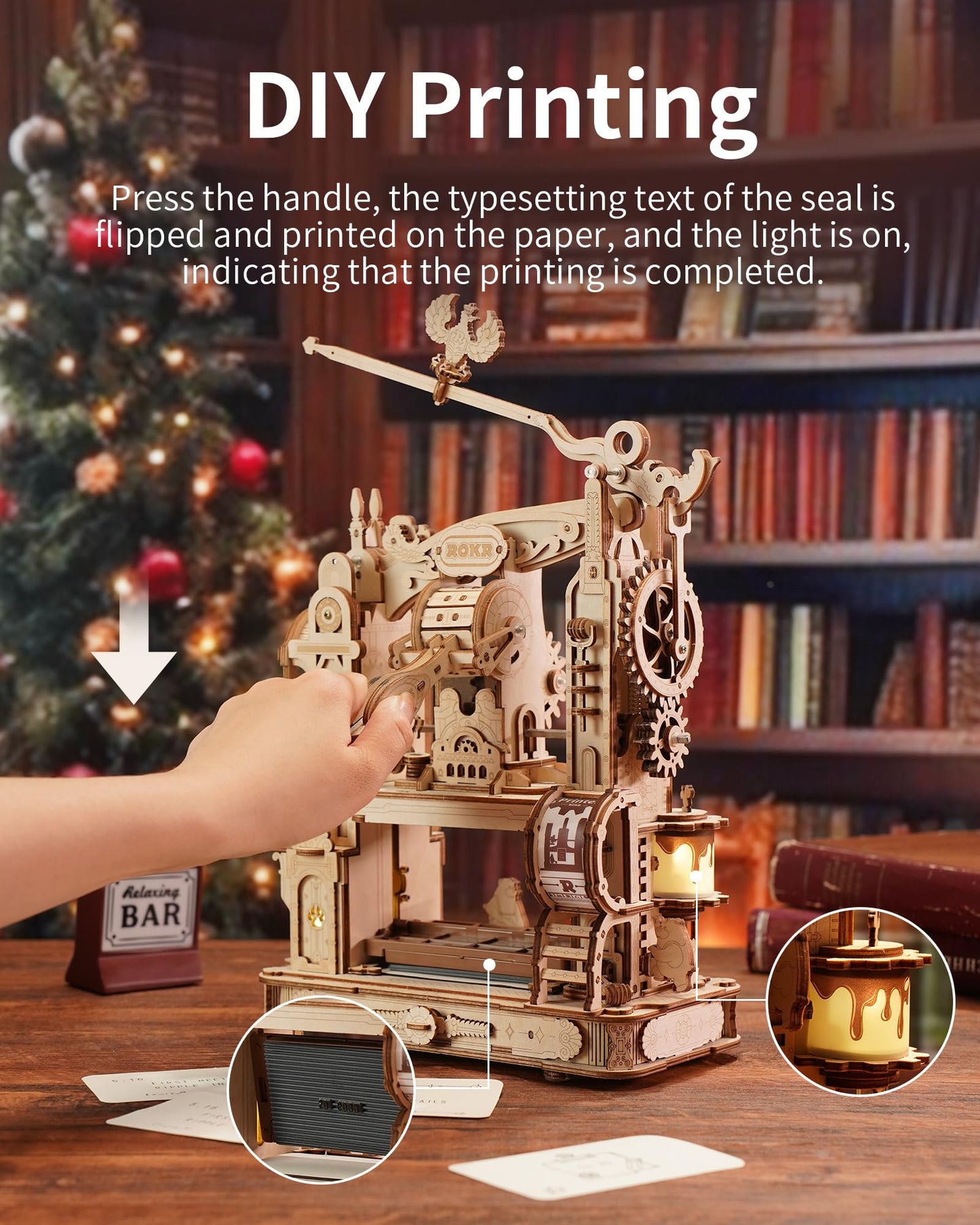 ROKR 3D Puzzle for Adults, Wooden Puzzles Classic Printing Press Model Building Kits, DIY Wood Crafts Cool Toys for Birthday, STEM Hobbies for Women Men (LK602)