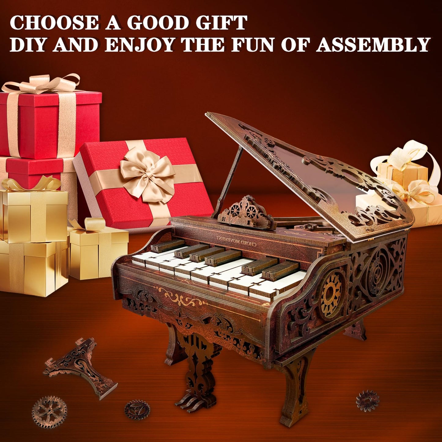 3D Wooden Puzzles for Adults, 236pcs Playable Piano Model Kit 1:20 Scale Building Puzzles Wooden Music Box, Mechanical 3D Puzzles Musical Instrument, Creative Finger Piano Desk Decor Unique Gift