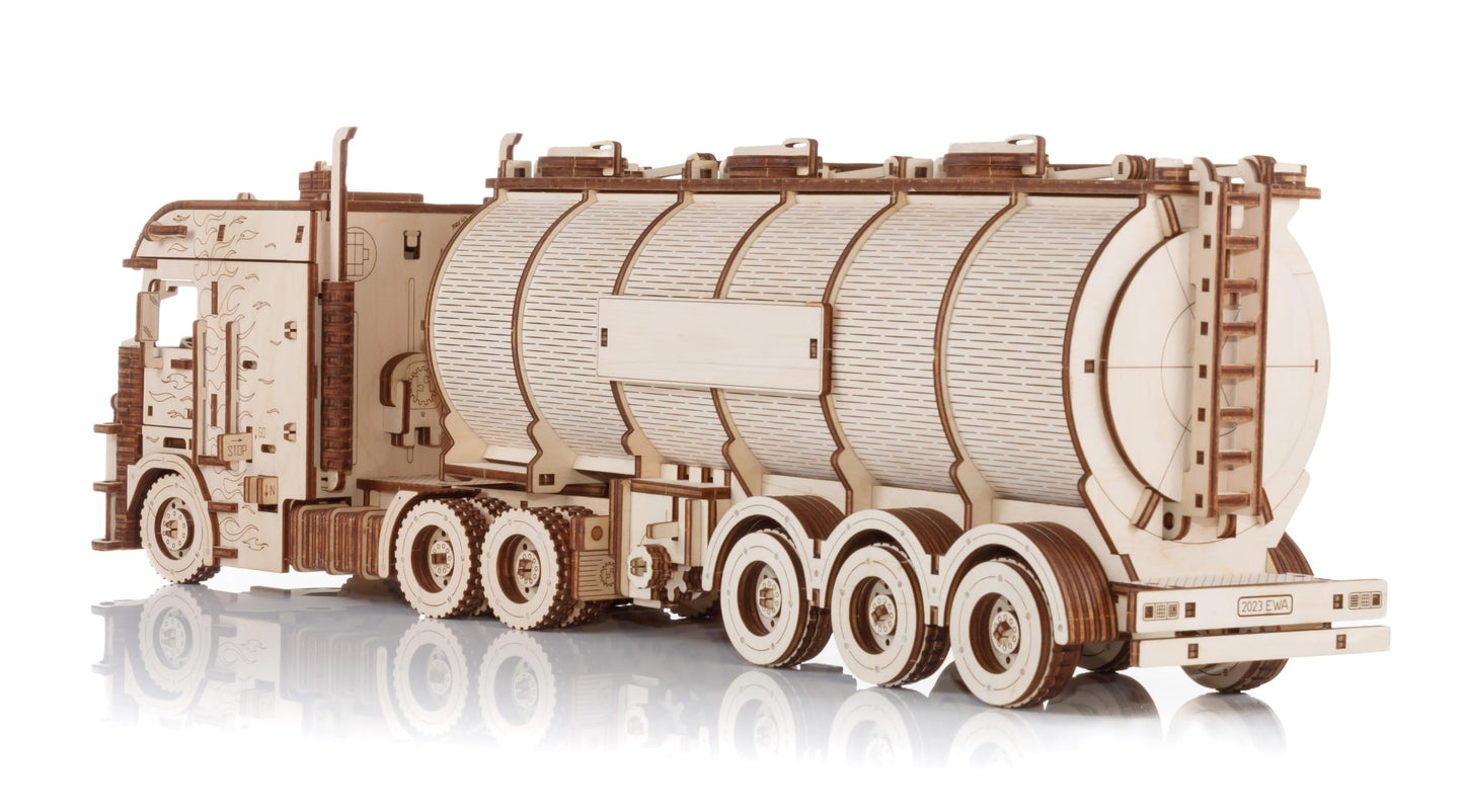 DIY Wooden 3D Mechanical Model - Set Road King - Spring-Powered Mechanism - No Glue Needed - Top-Grade Plywood (Tank Semitrailer)