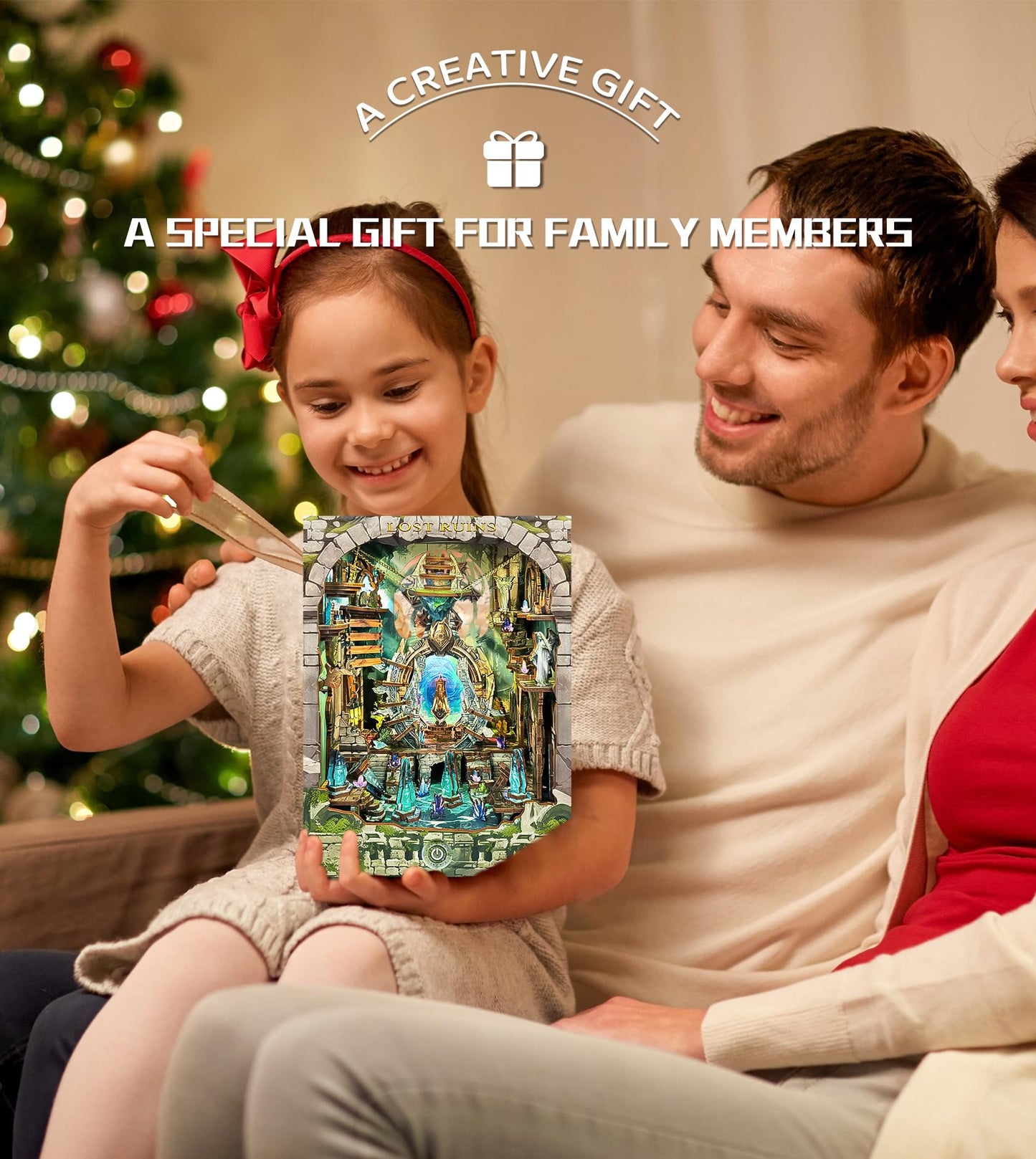 Spilay DIY Book Nook Kit,DIY Dollhouse Booknook Bookshelf Insert Decor Alley,Bookends Model Build kit,Handmade Crafts Gifts for Birthday Valentine's Day (Lost Ruins with Dust Cover)