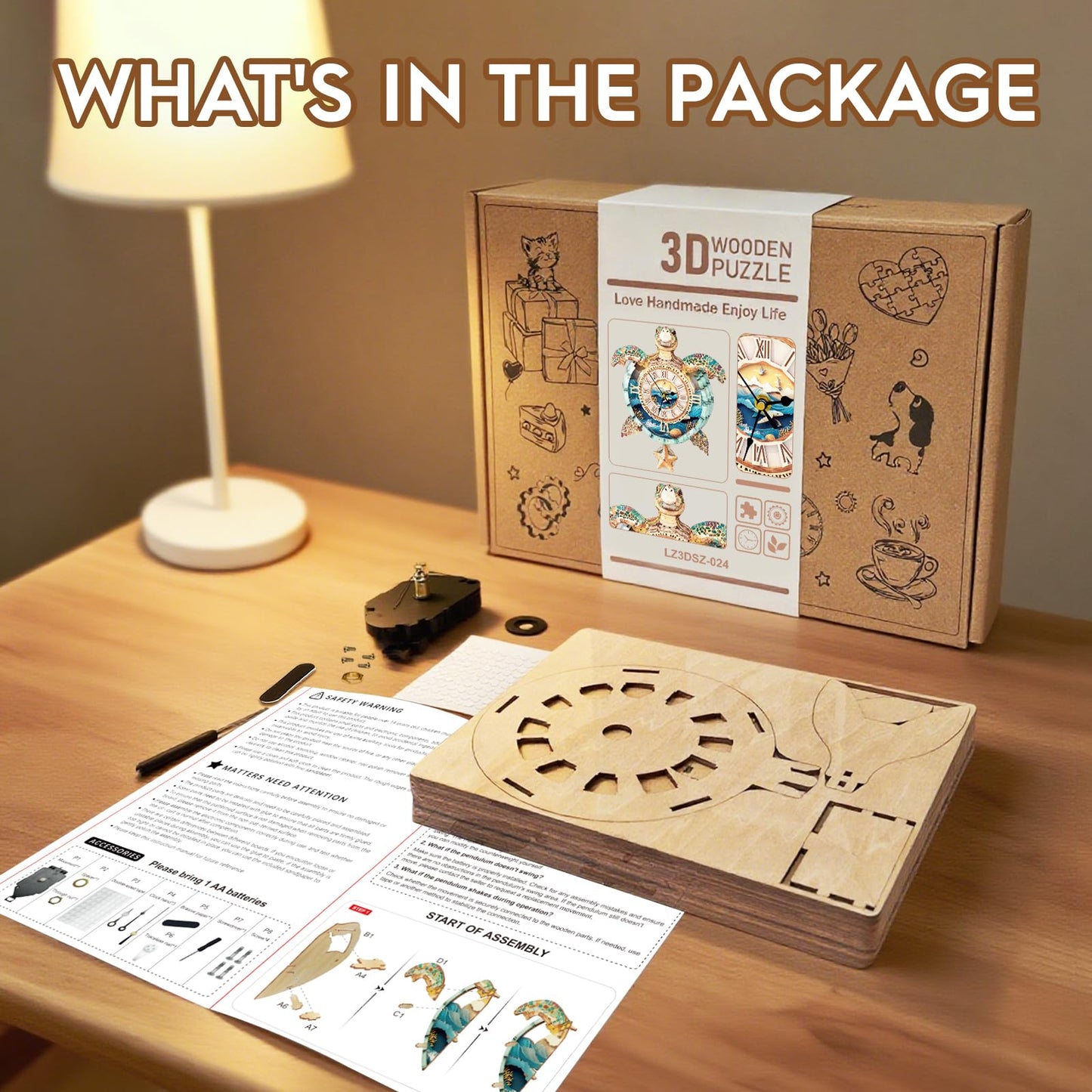 Cutywood 3D Puzzles for Adults Clock-Turtle Design Model Kit-Mechanical DIY Pendulum Clock with Roman Numerals-Desk Home Office Decor Personalized Gift for DIY Lovers