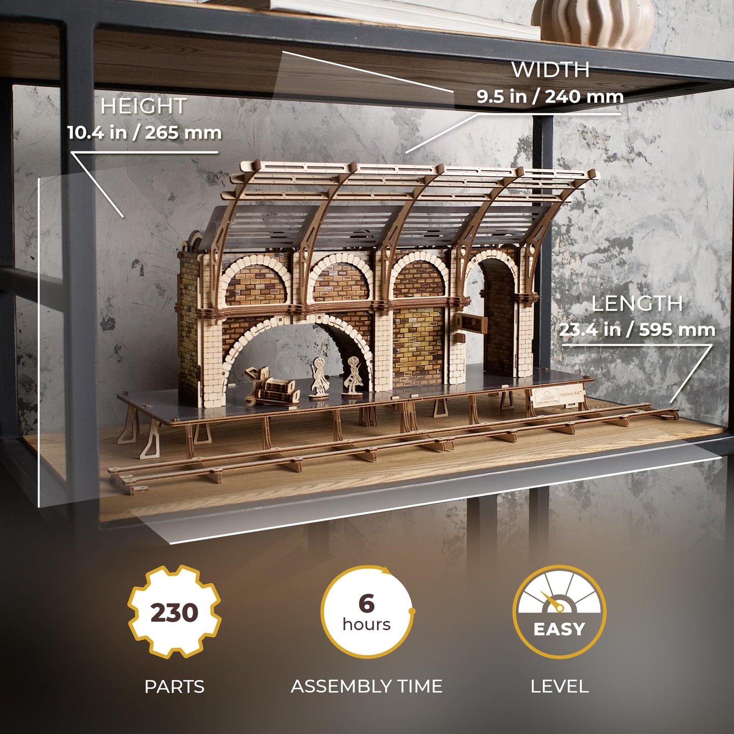 UGEARS Harry Potter Platform 9 ¾ 3D Puzzle - Wooden Model Kits for Adults To Build - Mechanical Wooden Model Kit - Compatible with Ugears Hogwarts Express Train - 3D Wooden Puzzle includes 2 Figurines