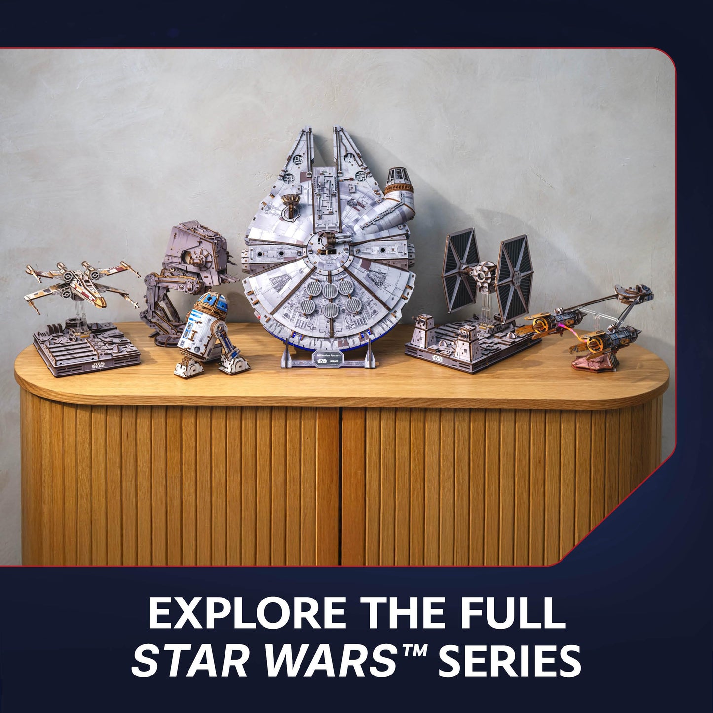 UGEARS Star Wars ™ Millennium Falcon™ 3D Wooden Puzzles for Adults - DIY Mechanical Model Kit, 3D Puzzle Brain Teaser Puzzles for Adults, Wood Model Building Kits, Hobbies for Men and Women