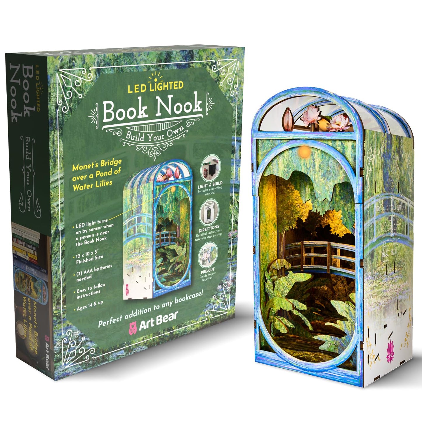 DIY Book Nook Kit - Monet Mini House Building Book Nook Kits for Adults - Wooden 3D Puzzle Bookshelf Accessory for Artisans - Perfect DIY Miniature House Kit & Creative Bookends Gift for Book Lovers