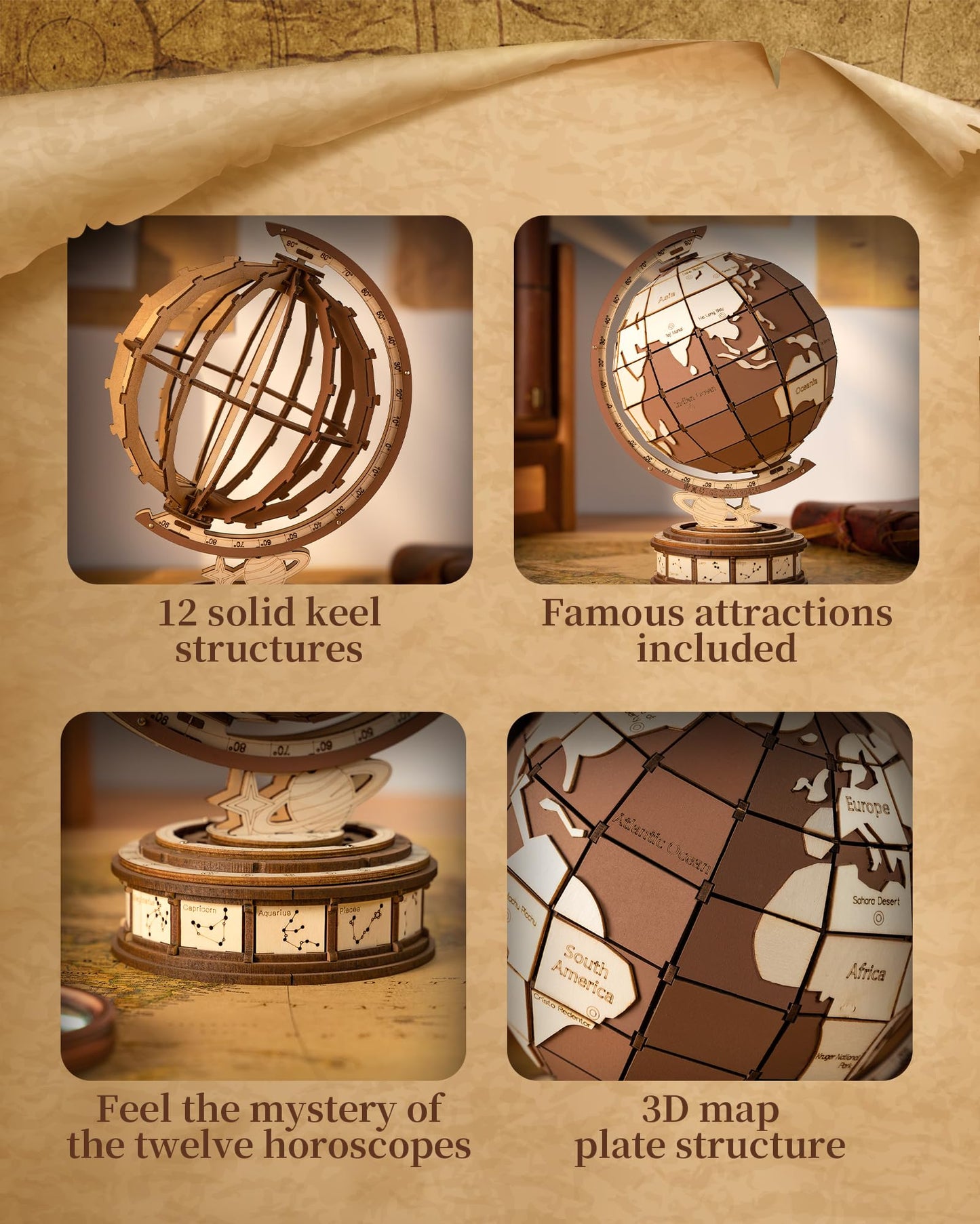 ROBOTIME 3D Wooden Puzzle for Adults Global Wonders DIY Model Kit to Build Wooden Craft Kits for Teens Educational Brain Teaser Assembly Toy Unique Gift