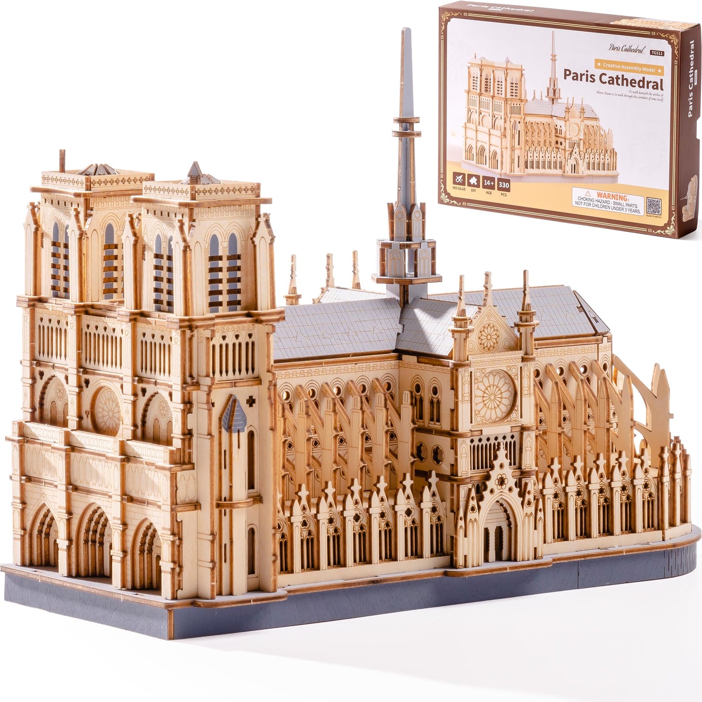 ROBOTIME 3D Wooden Puzzles for Adults, Scale 1: 460 Notre Dame de Paris Building Set, Architecture Wooden Model Kit Creative Gift