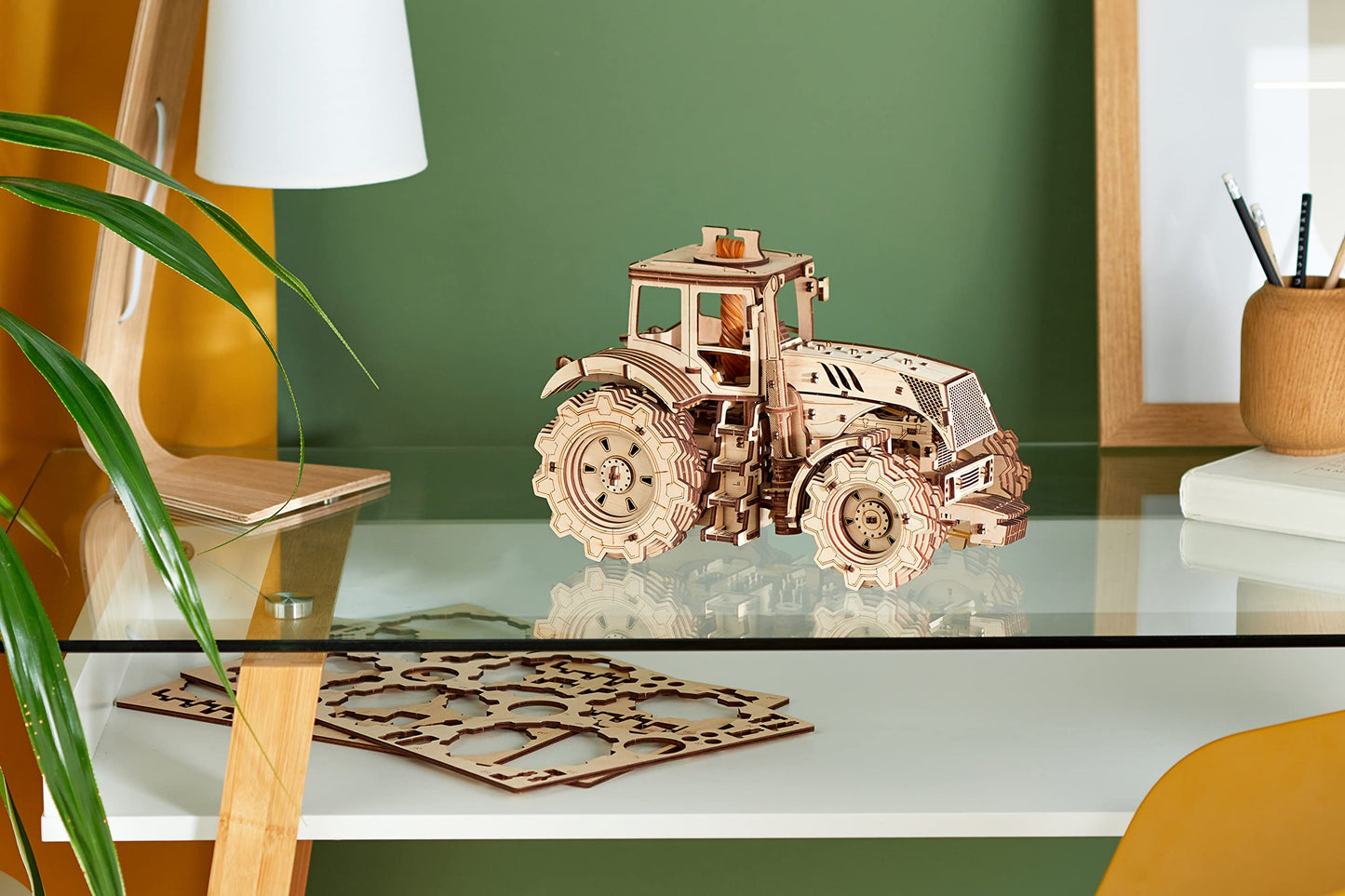 EWA 3D Mechanical Wooden Model - DIY Tractor with Start-Stop System, Inline-Six Engine & More - 3D Wooden Puzzle for 15 yrs Above & Adults - Eco Wood Art, 596 Piece