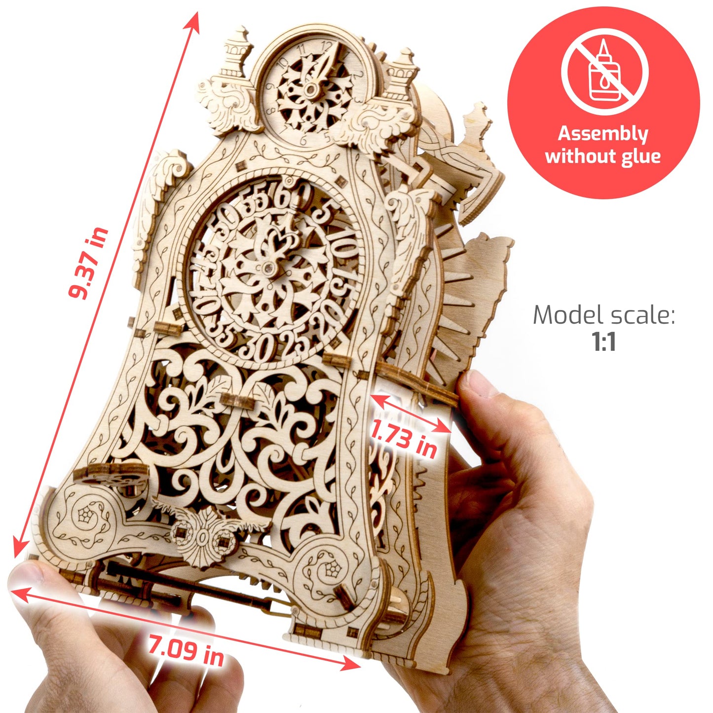 WOODEN.CITY Magic Clock 3D Wooden Puzzle for Adults – Mechanical Table Clock Kit with Working Gears - 140 Laser-Cut Pieces – Build & Display for Adults & Teens - Model Kit Gift