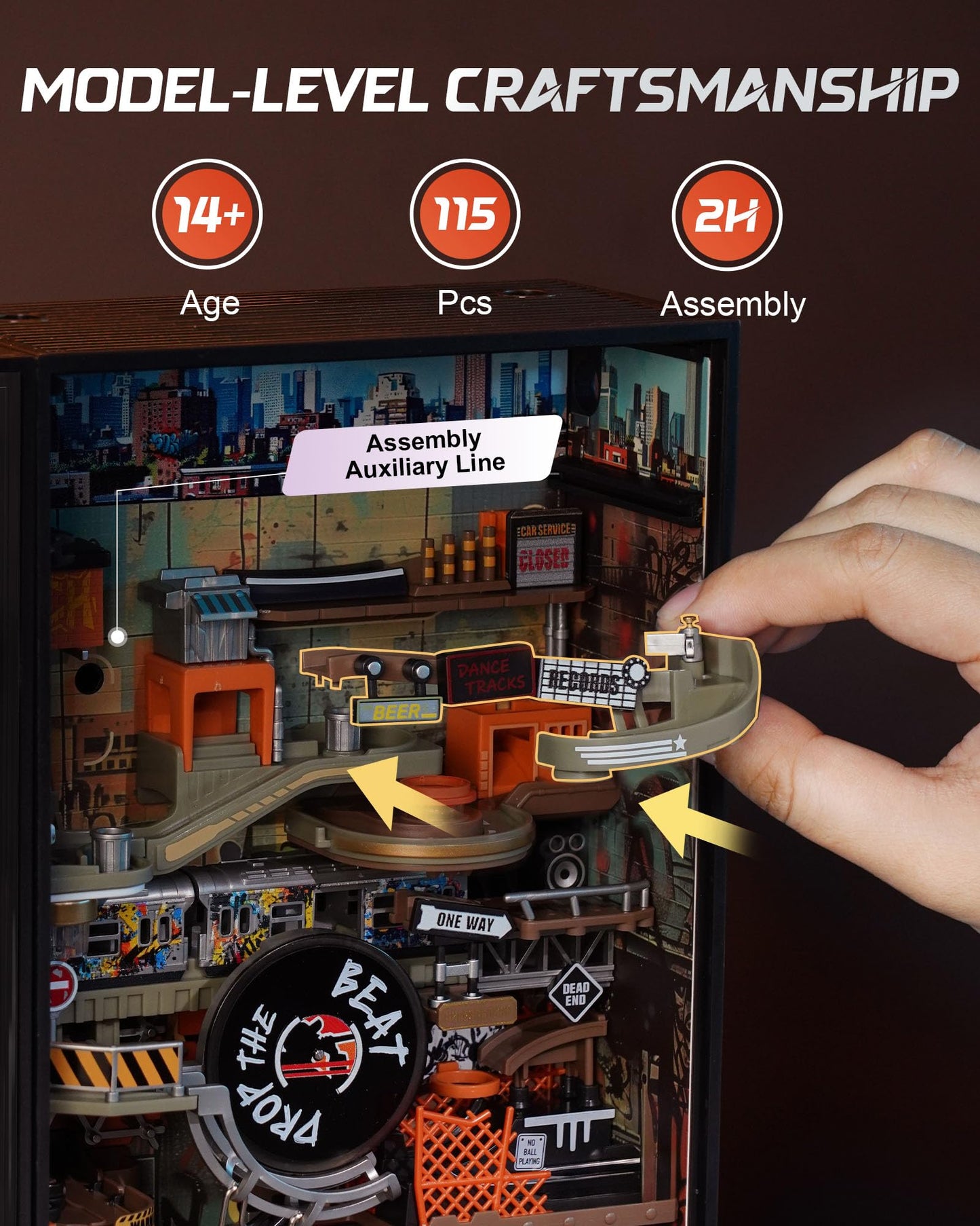 ROBOTIME 3D Puzzles for Adults, Bookshelf Kits Futuristic Marble Run Building Set, MR03S (Hip-Hop World), Crafts for Adults Hobby Kit Gift