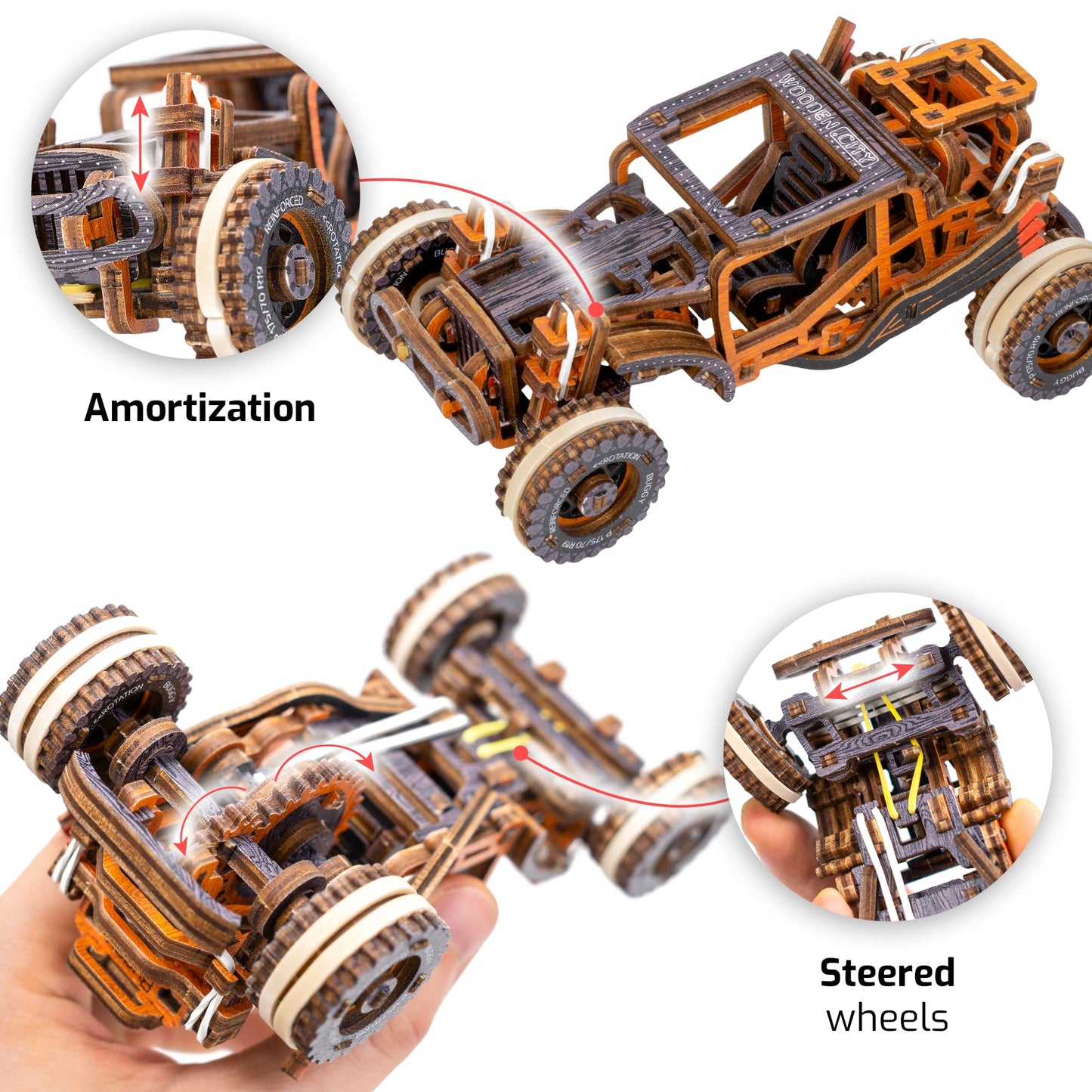 WOODEN.CITY Buggy LE 3D Wooden Puzzles for Adults – Build Your Own Buggy with Rubber‑Band Motor – Self‑Assembly Model, DIY Gift for Adults and Teens