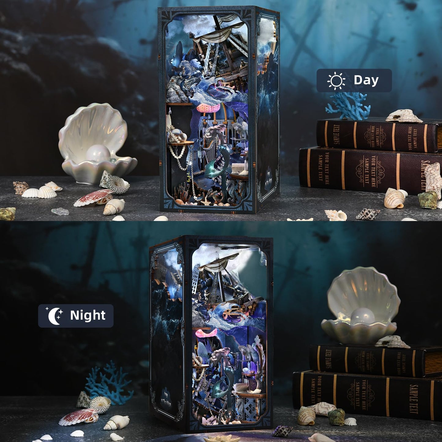 CCCDF Book Nook Kit, DIY Miniature Dollhouse Kit Tiny House Mini Booknook Craft Bookshelf Decor, 3D Wooden Puzzles for Adults, Gifts for Book Lovers (Song of The Sirens)