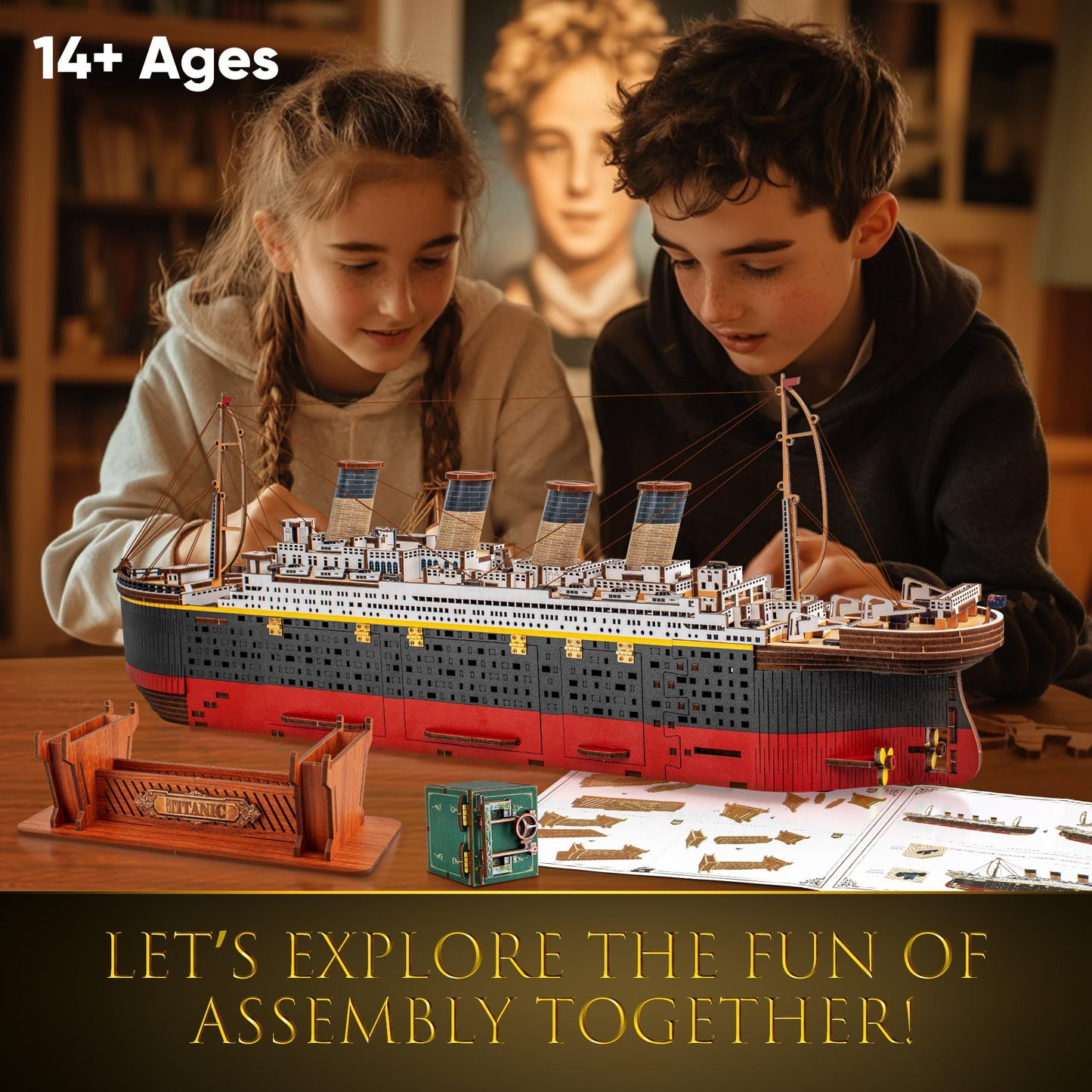 Titanic 3D Wooden Puzzles for Adult with LED Light, Home Decoration Titanic Model Kits for Adults, Sailboat Hobbies for Men, Christmas Birthday DIY Miniature Kit Gift for Adults Teens