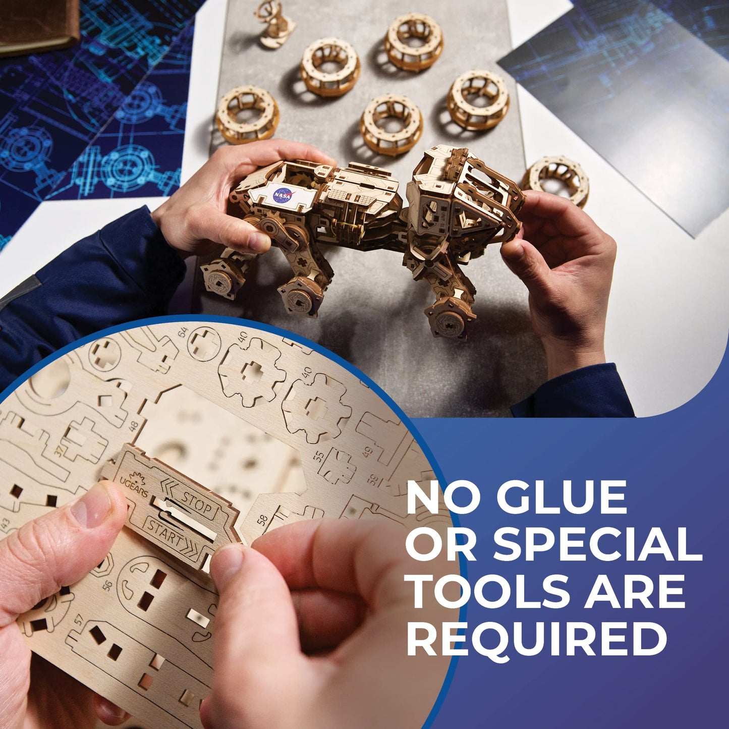 UGEARS Manned Mars Rover NASA - 3D Wooden Puzzles for Adults Car Puzzles for Adults – Mechanical 3D Puzzle Models to Build with Spring Drive DIY Crafts