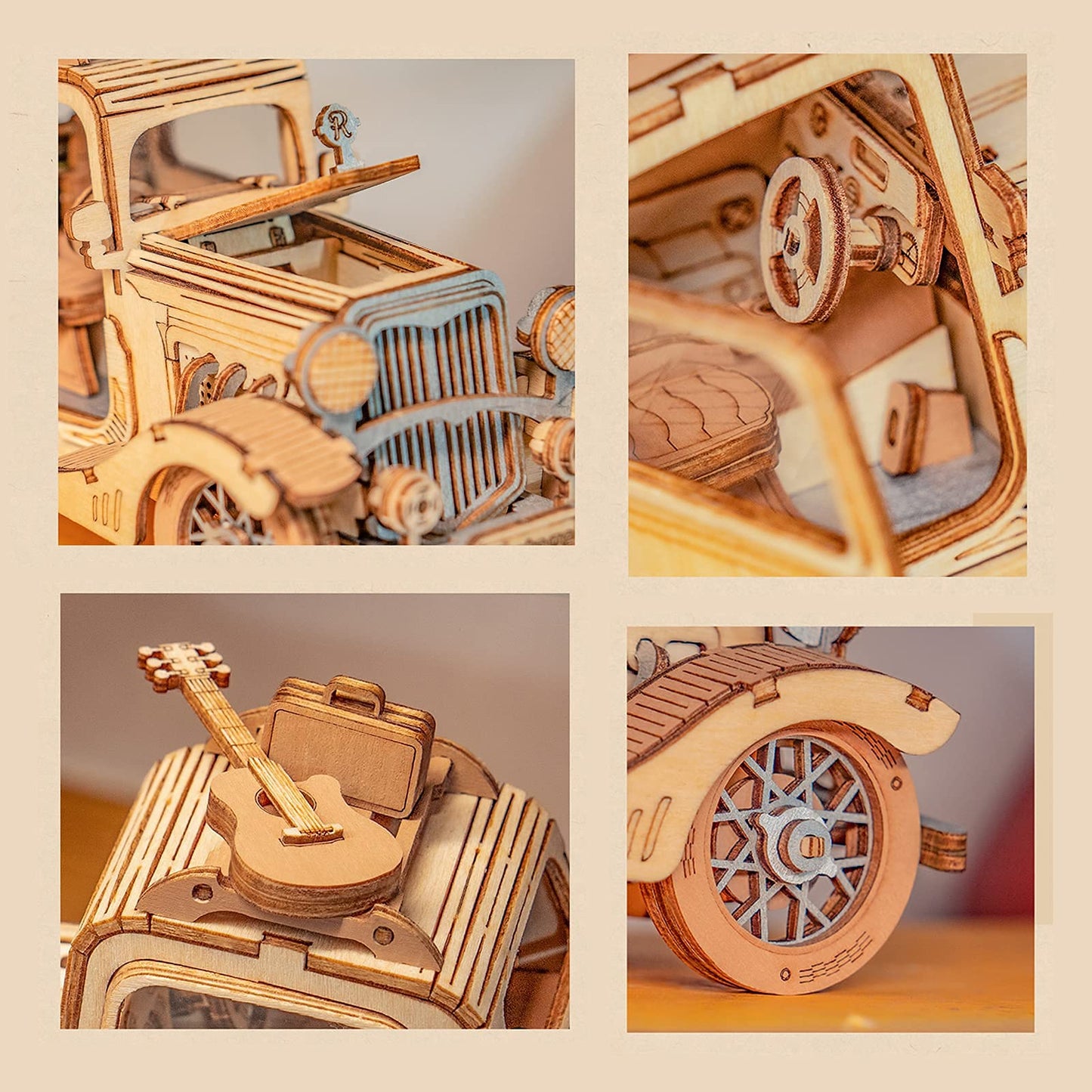 Rolife 3D Wooden Puzzles Retro Car Model - Collectibles Wooden Model Kits for Adults Desk Toys Display Gift for Adults (Vintage Car)