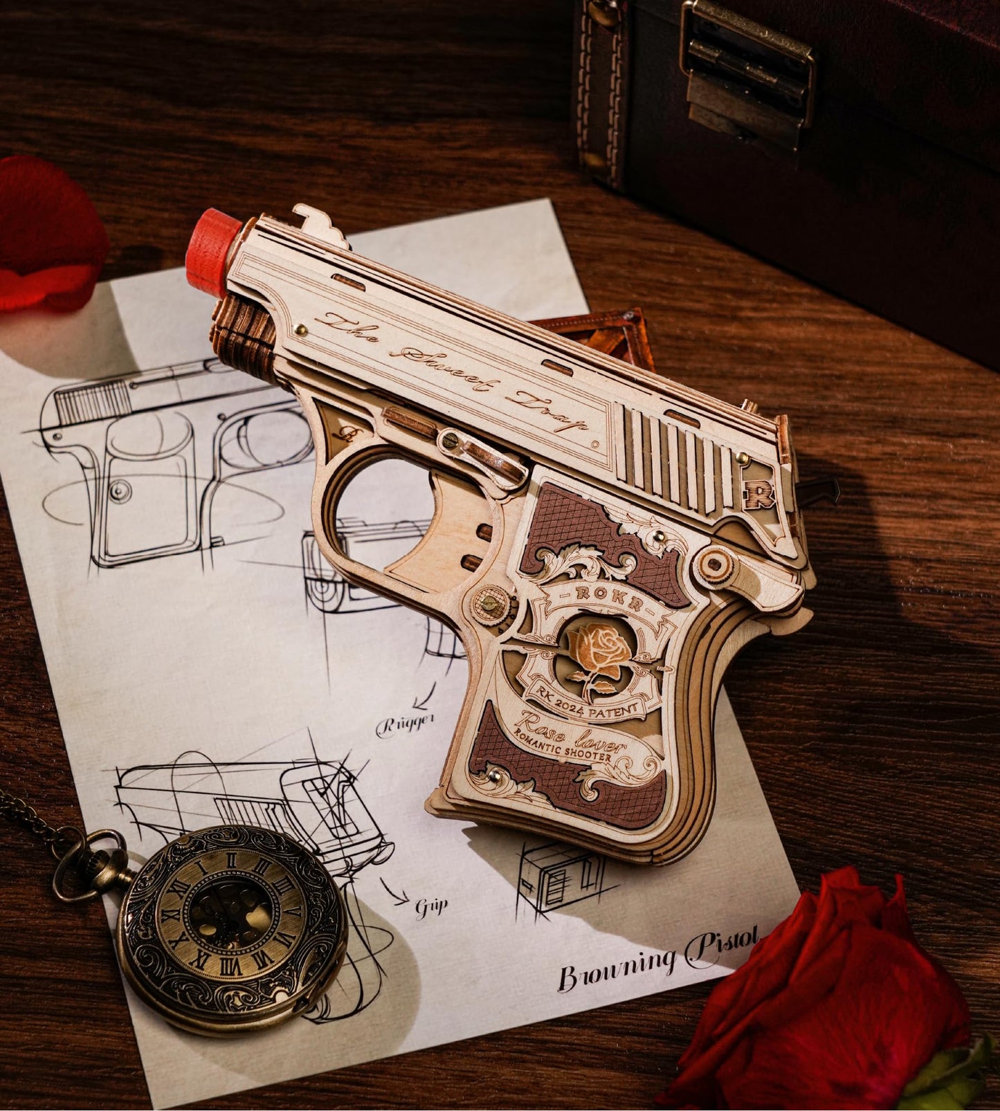 ROKR 3D Puzzles for Adults Mechanical Puzzles Rubber Band Shooter Wooden Puzzle Model Home Decor Desk Decoration Birthday Gifts for Teens 14+ and Adults(LQ502)