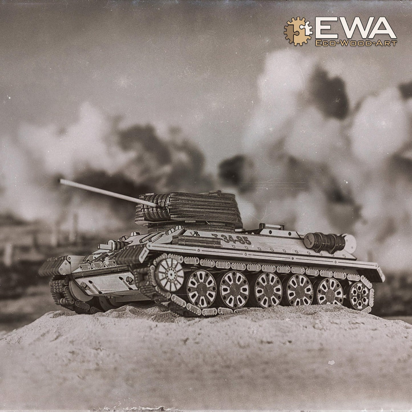 3D Wooden Puzzles for Adults - DIY T-34-85 Tank 3D Puzzle Model Kit with Rubber Band Engine, Rolling Wheels & Rotating Cannon - 3D Wooden Puzzle for 15 yrs Above & Adults - Eco Wood Art, 965 Pieces