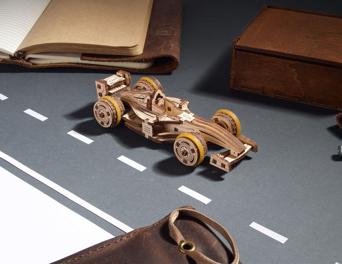 UGEARS Wooden 3D Puzzle Compact Racer Model Kit Craft for Adults Easy DIY Miniature Wooden Model 90 Pcs