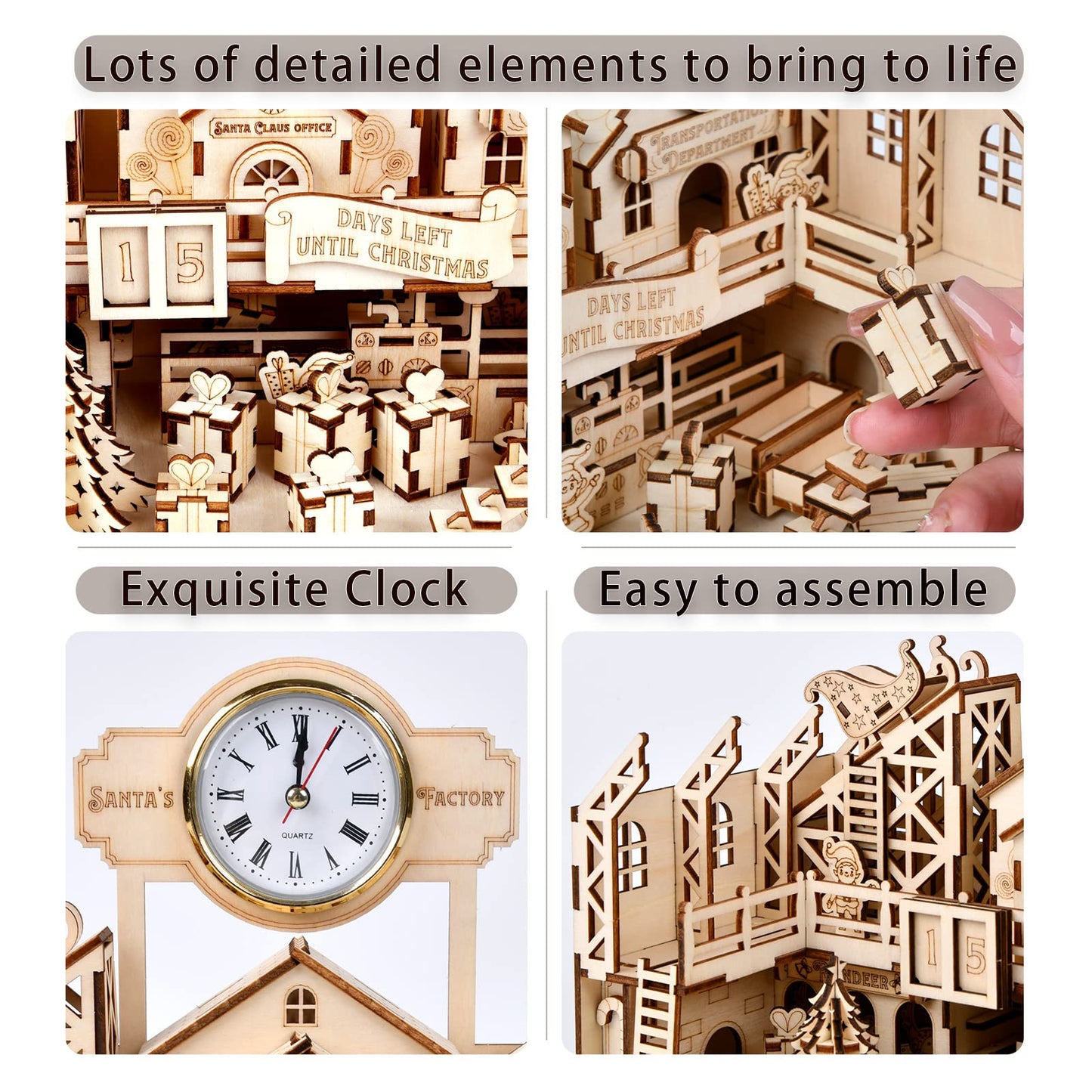 3D Wooden Puzzles for Santa's Workshop, Wood Creative Mechanical Puzzles Assembly Model Building Kits to Build for Adults & Kids, Christmas Decor Model Kit(No Battery Included)