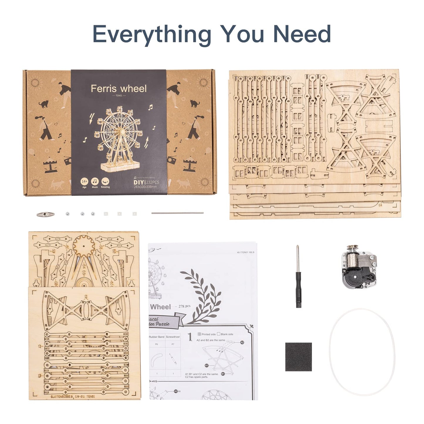 Rowood 3D Puzzles for Adults, Model Kits for Adults, Wooden Music Box,DIY Craft Kits Gifts on Birthday Christmas - Ferris Wheel (232 PCS)