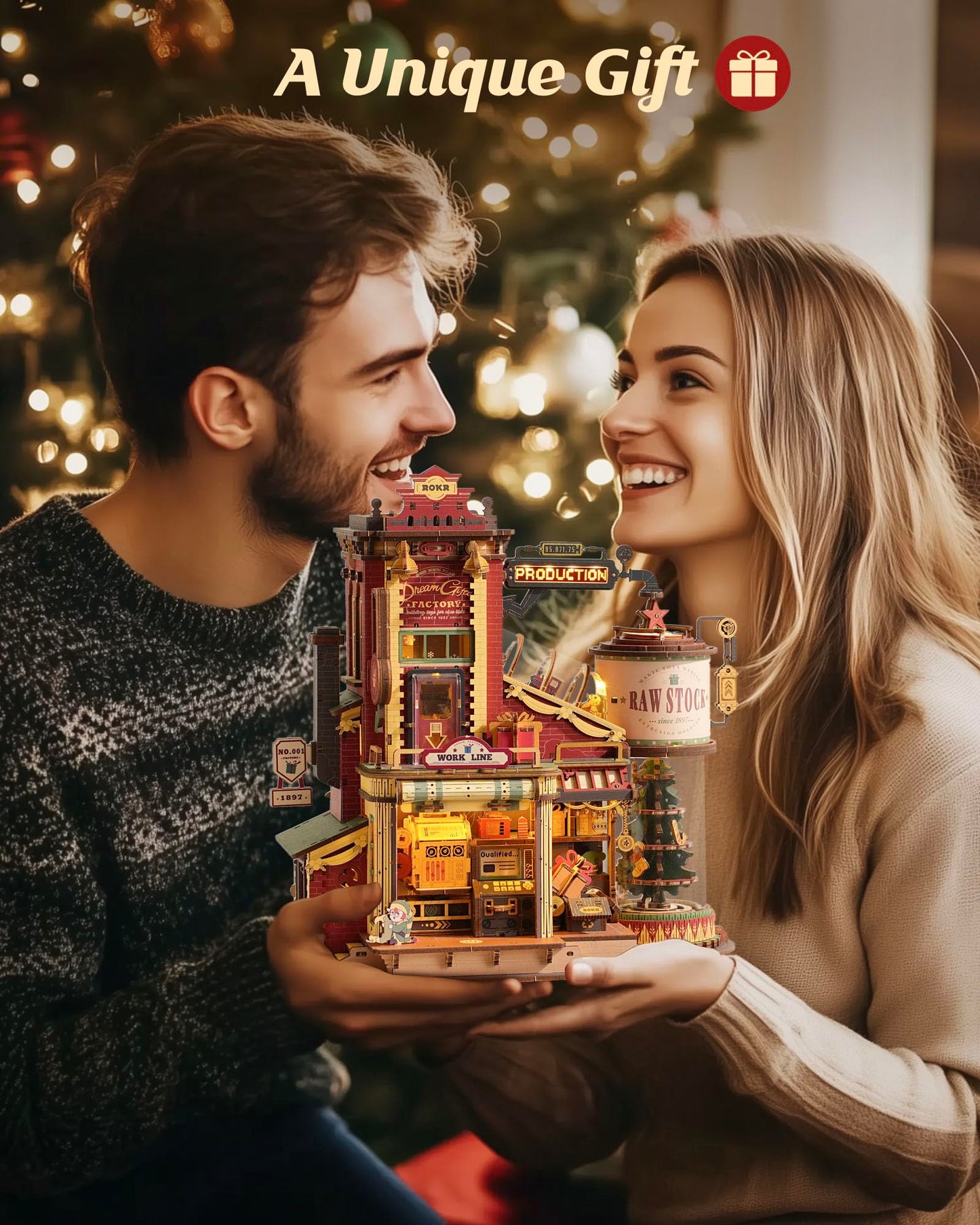 ROKR 3D Wooden Puzzle for Adult - Gift Factory Mechanical Model Kit with Music & Lights, 449pcs Adult Wooden Puzzles, DIY Building Toy for Teens & Adults