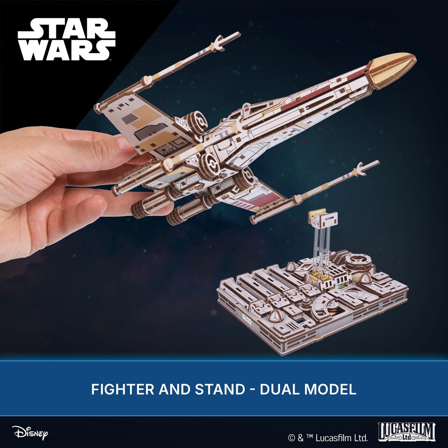 UGEARS Star Wars ™ Luke Skywalker’s X-Wing Starfighter ™ 3D Wooden Puzzles for Adults – Mechanical Wood Model Kits, Star Wars Model Kit, DIY 3D Puzzle, Hobby for Adults, Brain Teaser