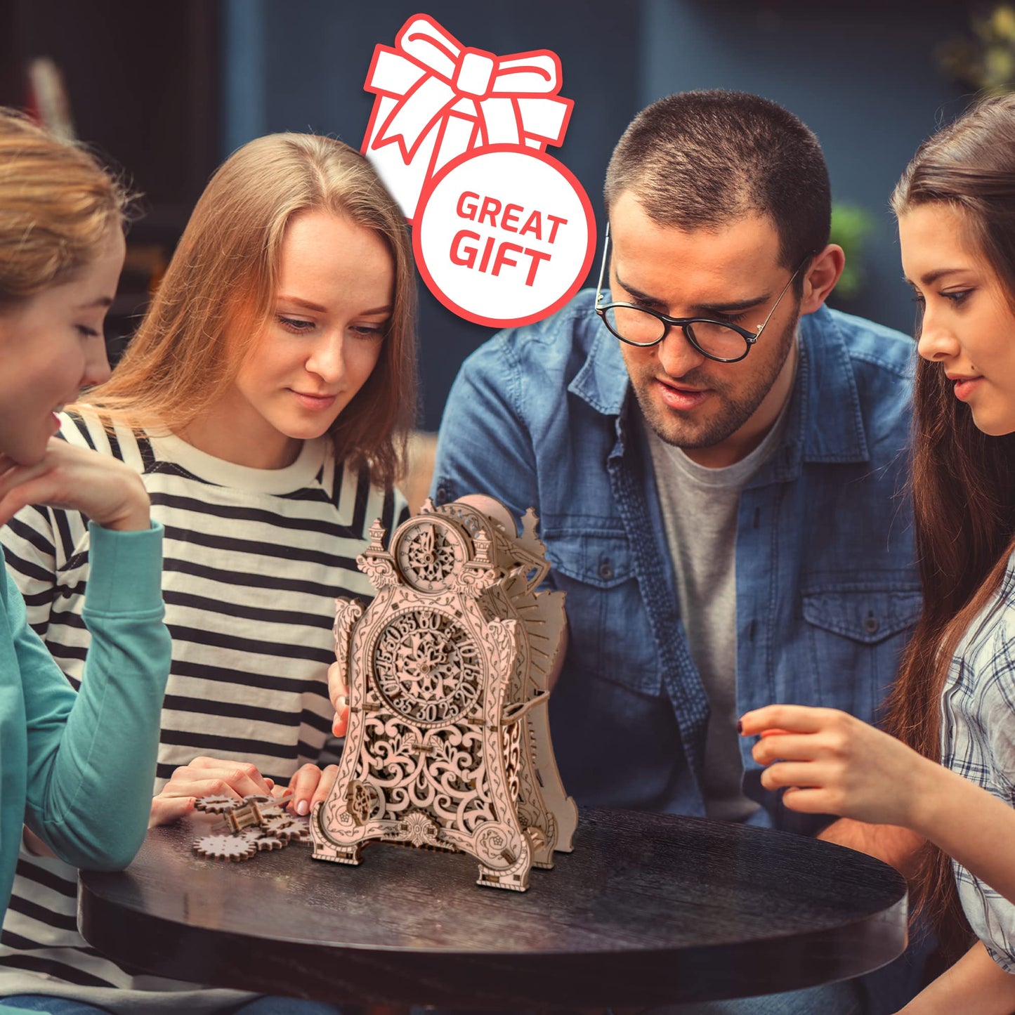 WOODEN.CITY Magic Clock 3D Wooden Puzzle for Adults – Mechanical Table Clock Kit with Working Gears - 140 Laser-Cut Pieces – Build & Display for Adults & Teens - Model Kit Gift