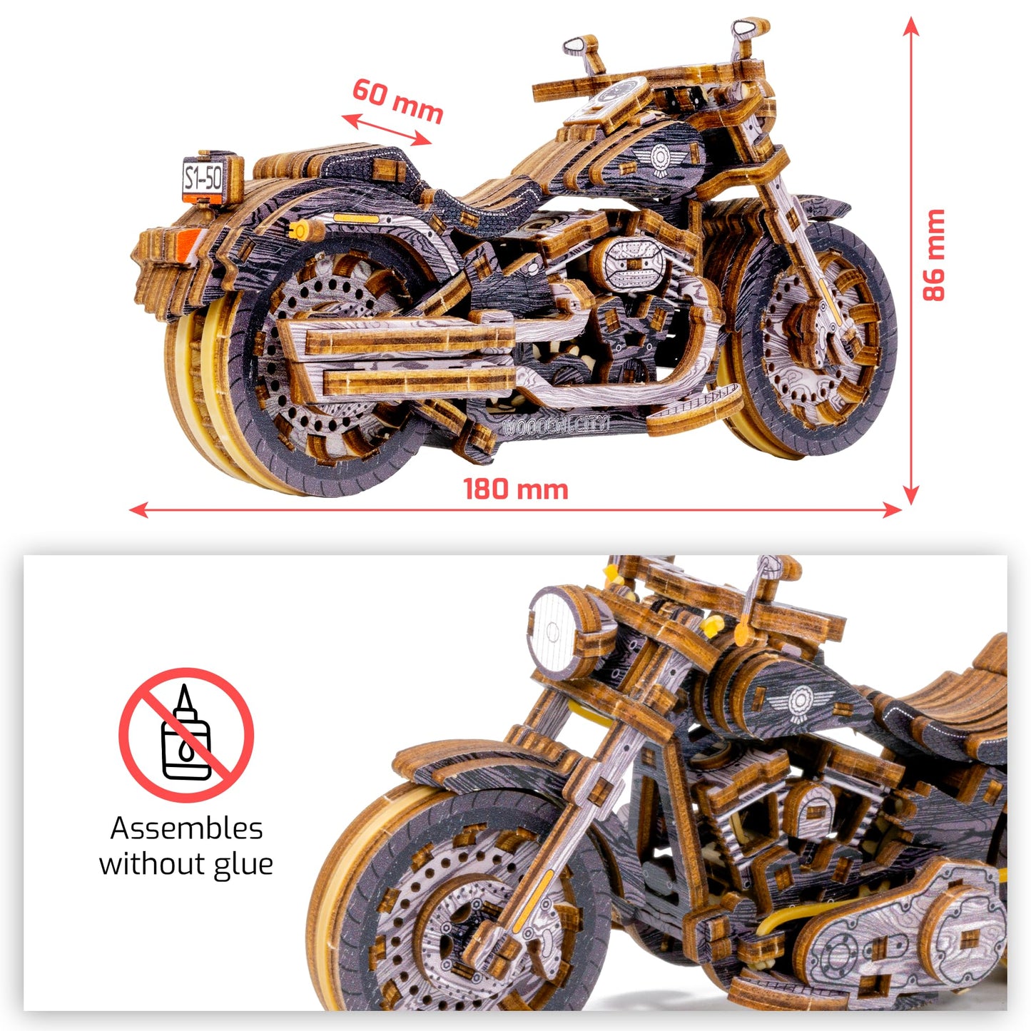 WOODEN.CITY Cruiser V‑Twin LE Mechanical Motorcycle Model Kit, 3D Puzzles for Adults – Motorcycle Puzzle for Adults and Teens; Build a Wooden Bike and Enjoy a Unique Gift