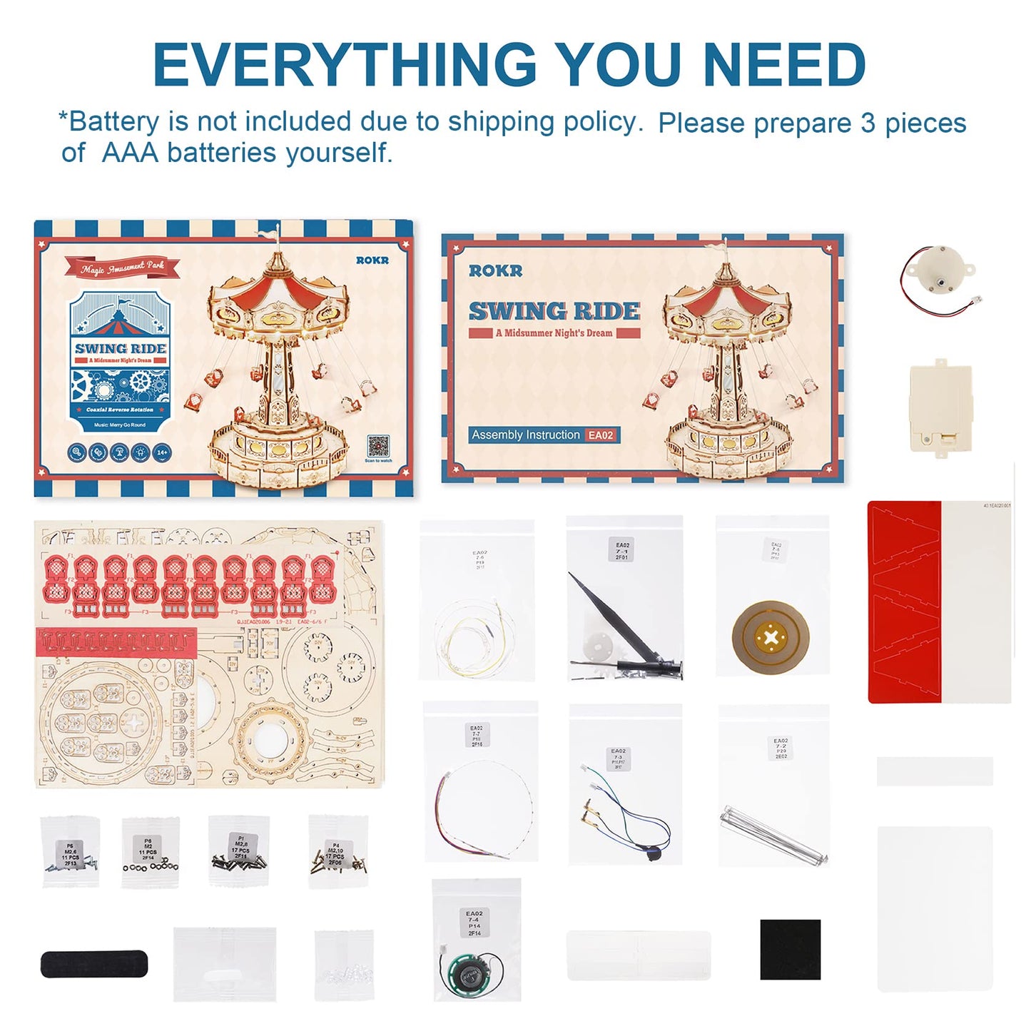 ROKR 3D Puzzles Wooden Music Box Kit with LED, Rotating Swing Ride Mechanical Model Kit DIY Wood Craft Hobbies Kit for Adults Birthday for Adults