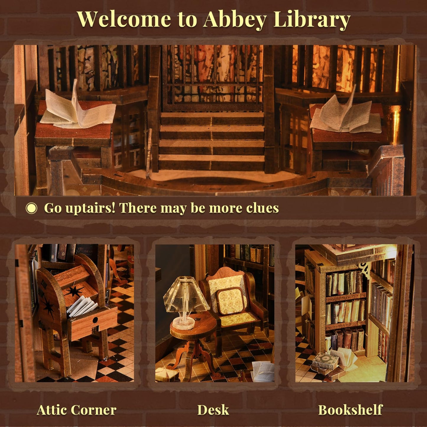 CCCDF Book Nook Kits for Adults, DIY Book Nook Kit Miniature House Dollhouse Kit, 3D Wooden Puzzle Booknook Bookend Bookshelf Decor Model Build with Dust Cover (Abbey Library)