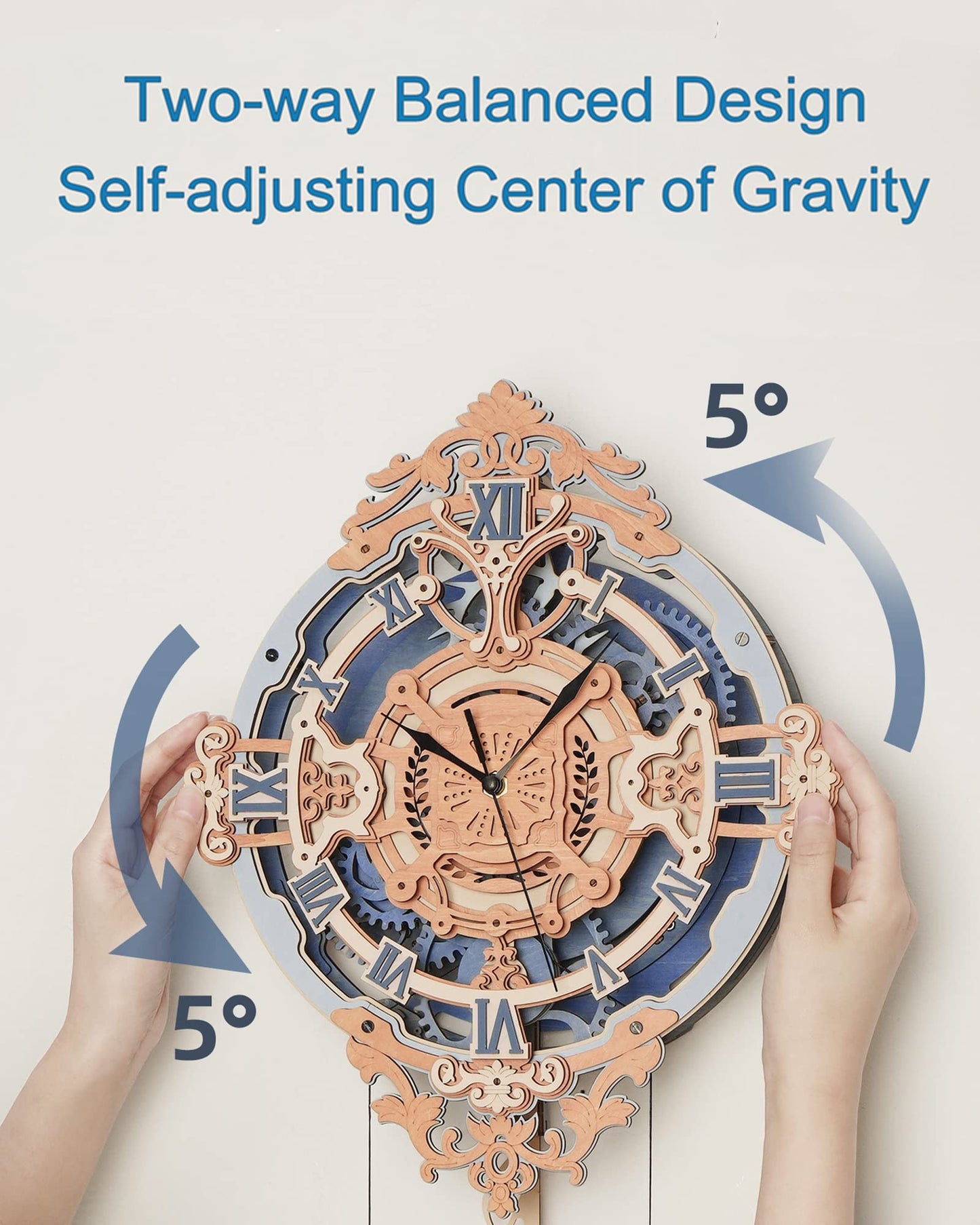 ROBOTIME Clock Wooden Puzzle, 3D Puzzle for Adults Wooden Metal Mechanical Model Clock Kits to Build, Hobbies Gift for Men Aesthetic DIY Decoration Wall Clock with Pendulum