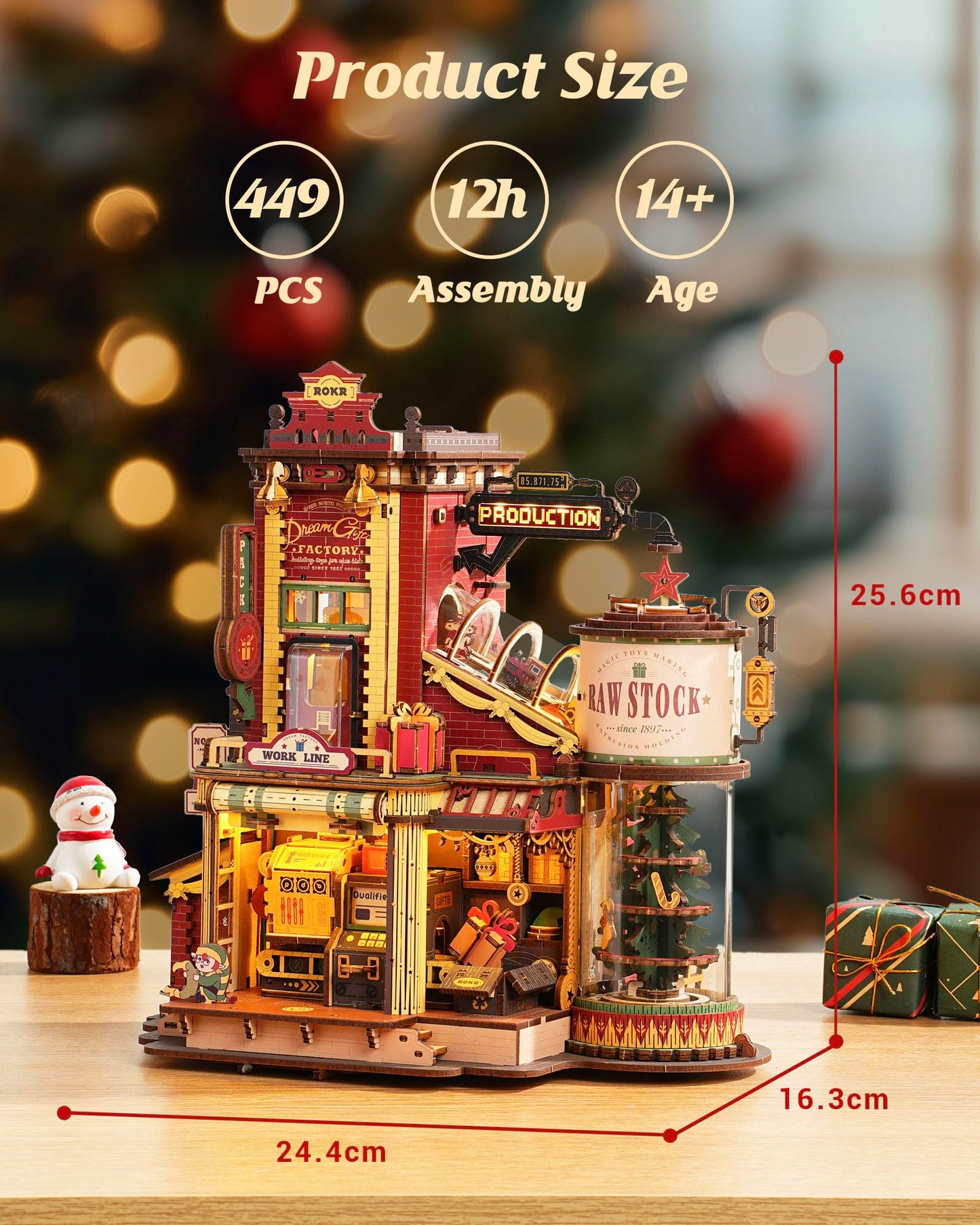 ROKR 3D Wooden Puzzle for Adult - Gift Factory Mechanical Model Kit with Music & Lights, 449pcs Adult Wooden Puzzles, DIY Building Toy for Teens & Adults