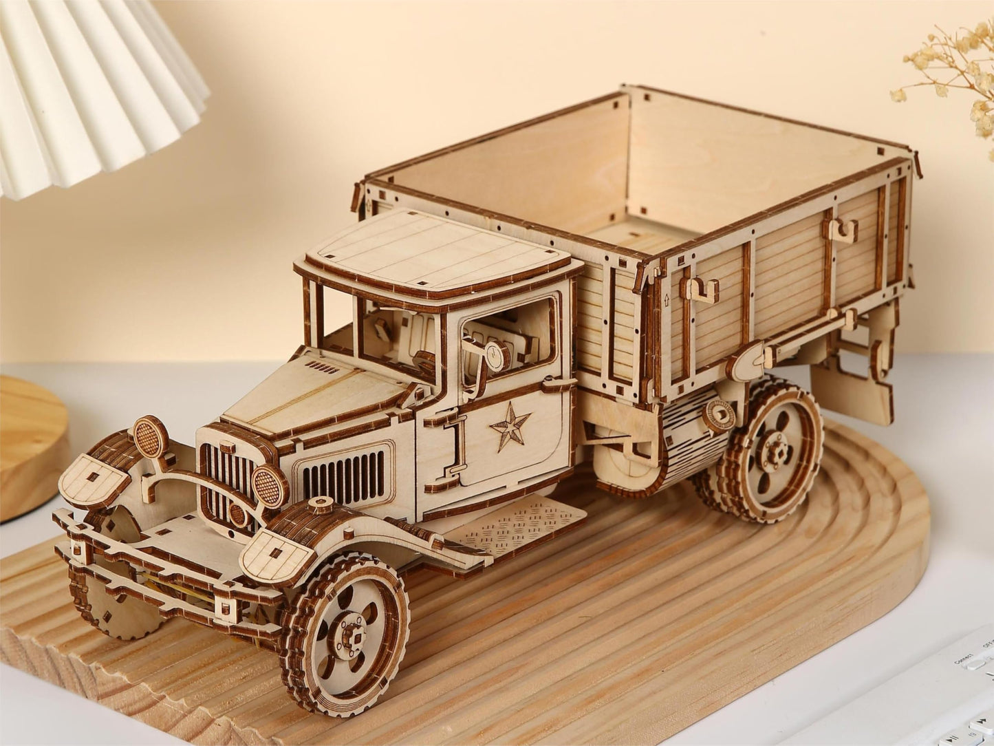 Hallisun 3D Wooden Truck Puzzle, 3D Wooden Puzzle for Adults, DIY Assembly Mechanical Truck Building Kit, Handicraft Wood Car Craft, Birthday for Hobbyist Collectors Family Women Men Age 14+, 246 pcs