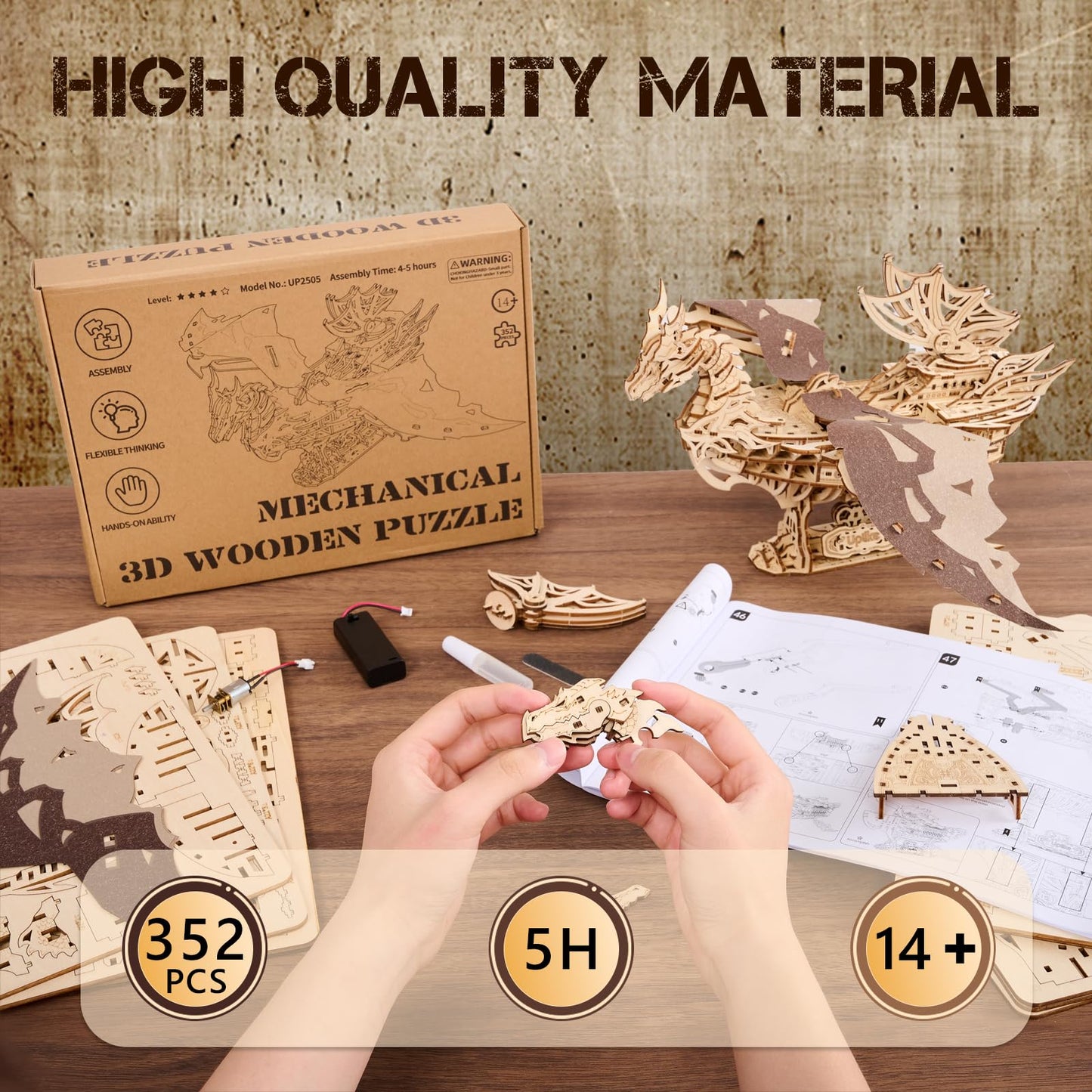 UPLIKE 3D Wooden Puzzles for Adults: 352pcs Dragon Ship Model Kits for Men - Brain Teaser Wooden Hobby Puzzle Toys - Creative Wooden Model Building Kits for Christmas Birthday Gifts Home Decor