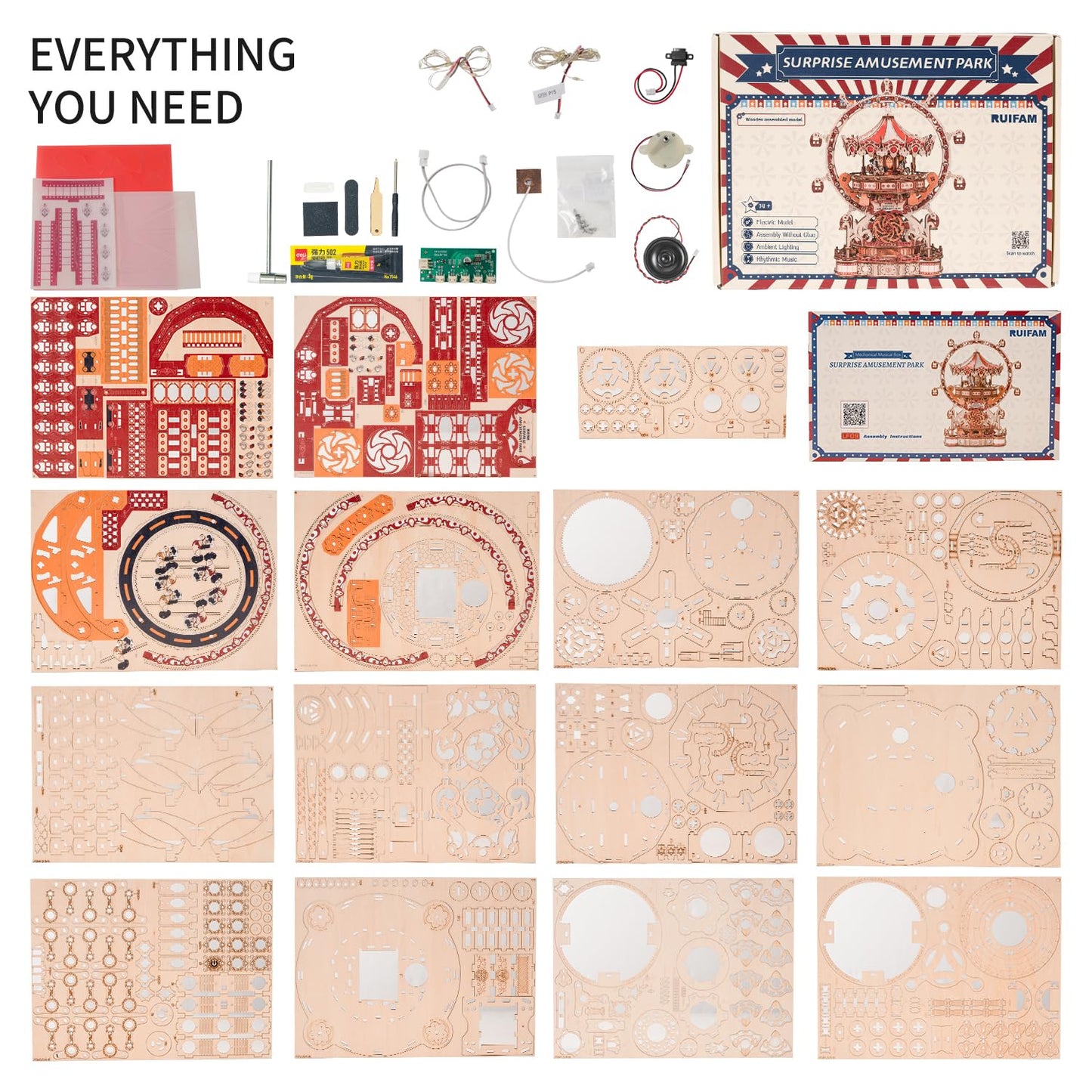 3D Puzzles for Adults, Wooden 3D Puzzle Model Surprise Amusement Park Music Box Toys Building Kits, DIY Wood Crafts Cool Toy Hobbies for Men Women, Creative Assembly Gifts