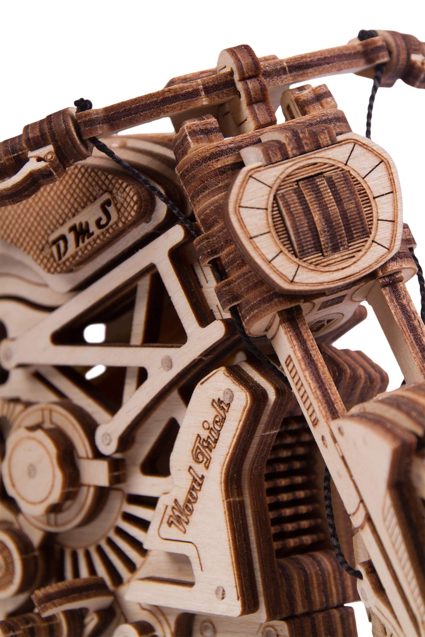 Wood Trick Motorcycle w/Rubber Band Motor Rides up to 16ft - Mechanical Model Kits for Adults - 10x4in - 3D Wooden Puzzles for Adults - Engineering DIY 3D Puzzle Wooden Models