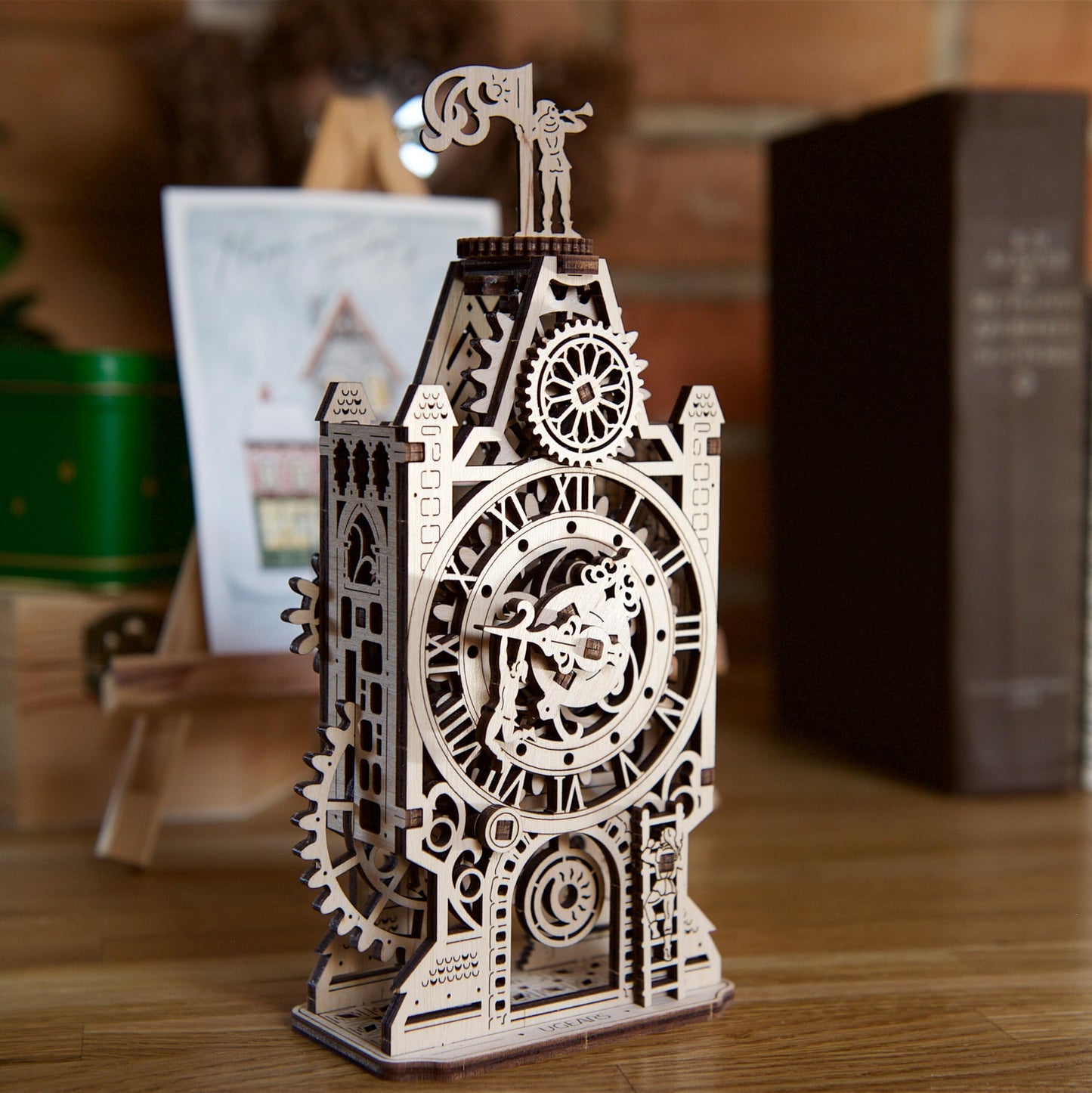 UGEARS Old Clock Tower 3D Wooden Puzzle - Wooden Mechanical Model Kit to Build - DIY Puzzle Clock Toy with Spinning Mechanism - Brain Teaser Building Set for Adults