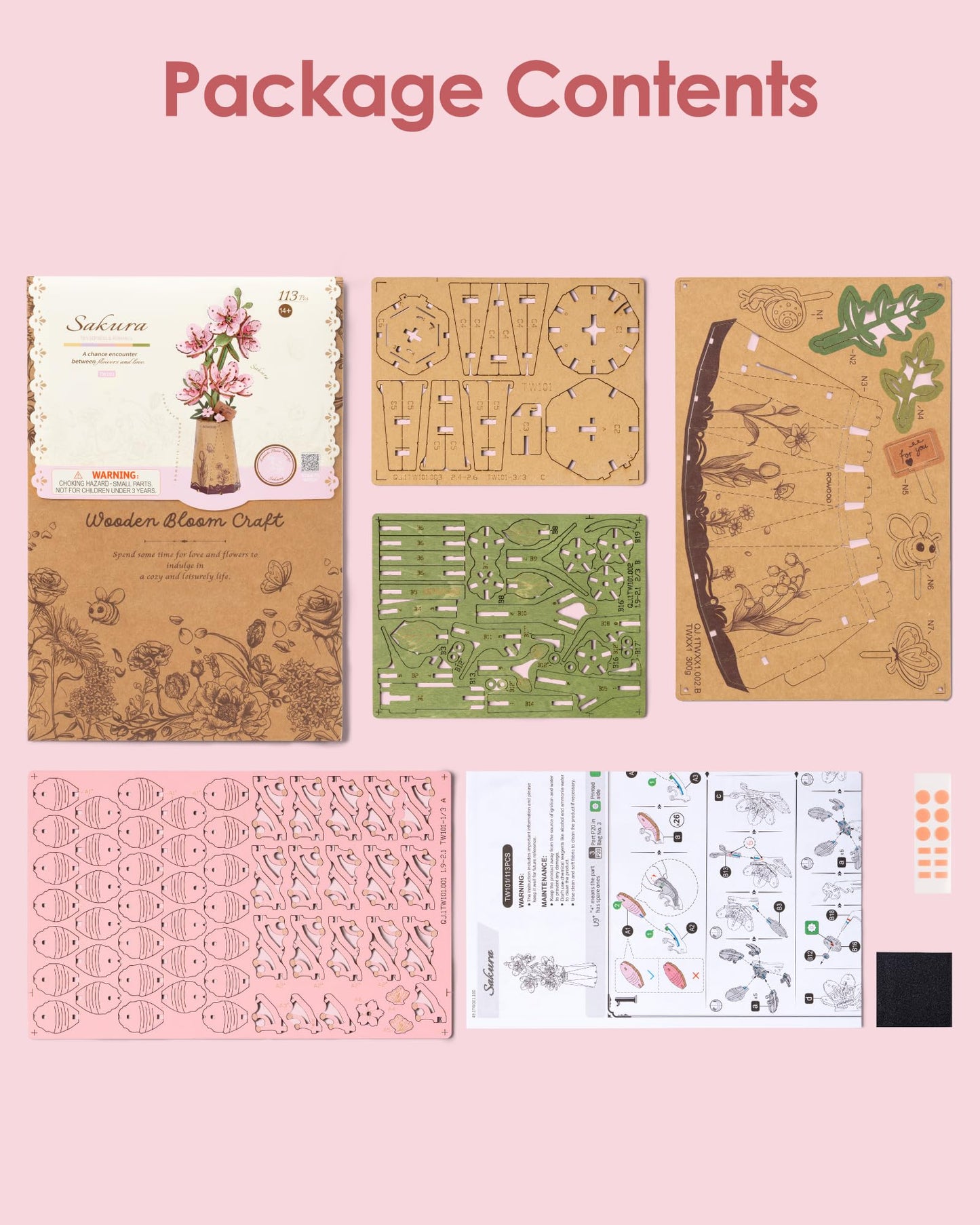 Rowood 3D Puzzles for Adults,DIY Wooden Cherry Blossom Bonsai Tree Botanical Collection Building Craft Kits for Women,Christmas/Birthday Gift- Sakura