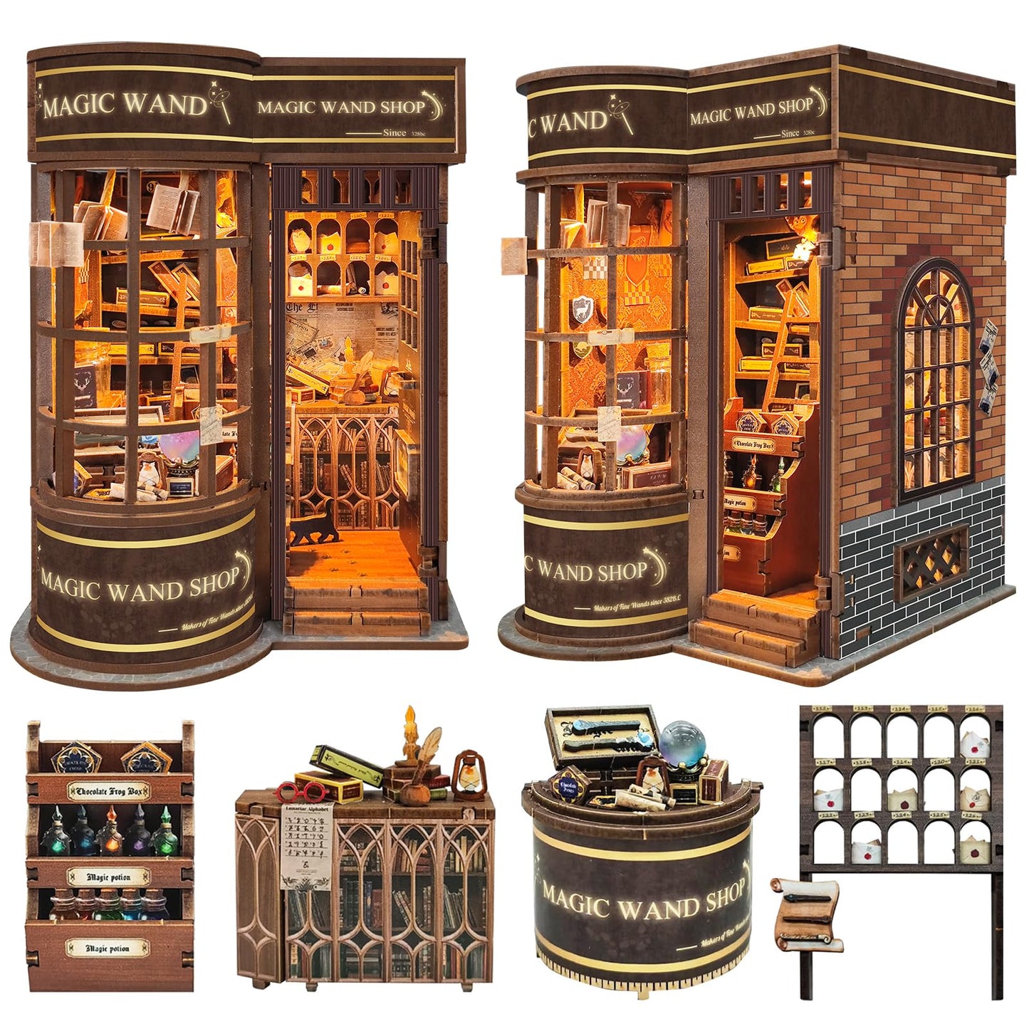 BookTop DIY Miniature Magic Series Booknook Kit, Dollhouse Tiny House Model Build Bookshelf Decor,with LED Light and Dust Cover，for Adults and Teens，Gifts for Family, Friends（Magic Shop）