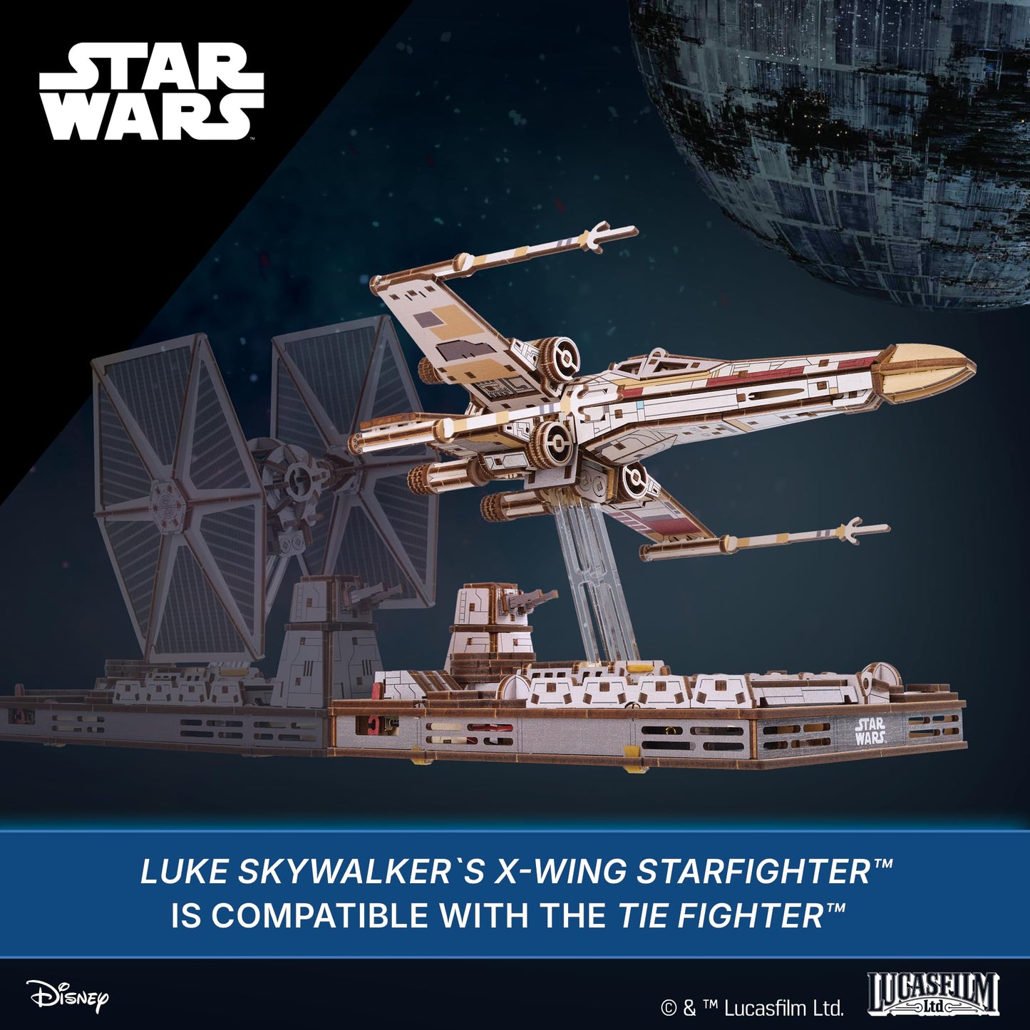 UGEARS Star Wars ™ Luke Skywalker’s X-Wing Starfighter ™ 3D Wooden Puzzles for Adults – Mechanical Wood Model Kits, Star Wars Model Kit, DIY 3D Puzzle, Hobby for Adults, Brain Teaser
