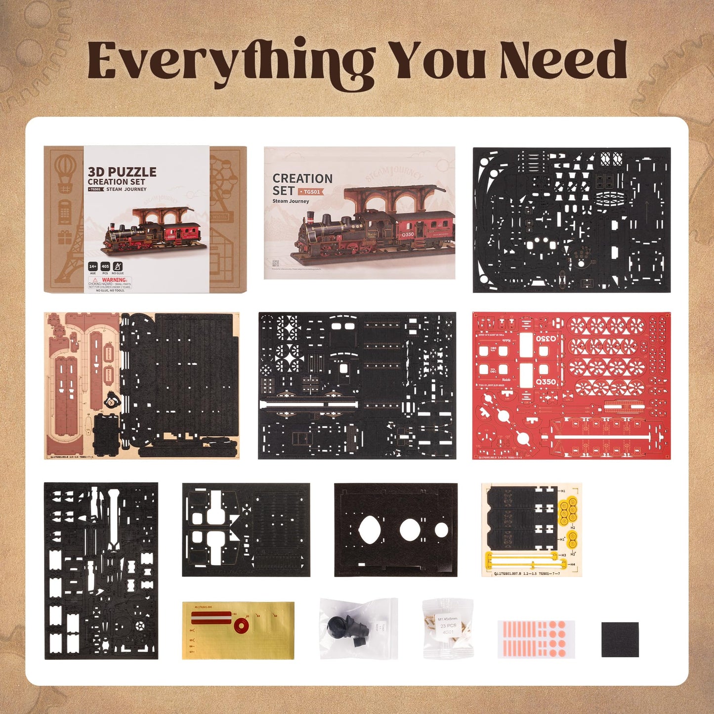 ROBOTIME 3D Puzzles for Adults Wooden Puzzle DIY Model Steampunk Train Kit to Build Wood Craft Kit Toy Hobby Gift Home Decor (Steam Journey)