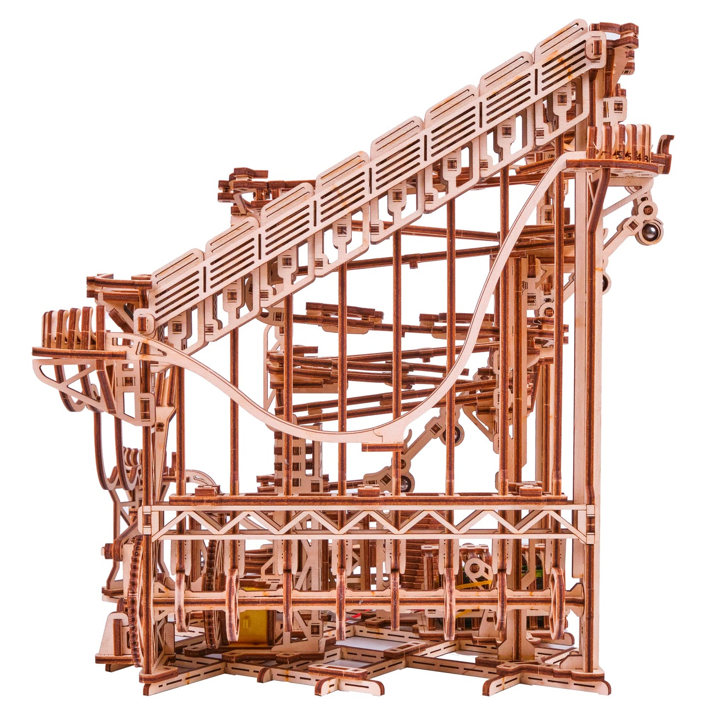 Wood Trick Wooden Marble Run Spiral Electric Motorized - Wooden 3D Puzzles for Adults to Build - 13x13 - Roller Coaster Mechanical Wooden Model Kits for Adults and Teens to Build