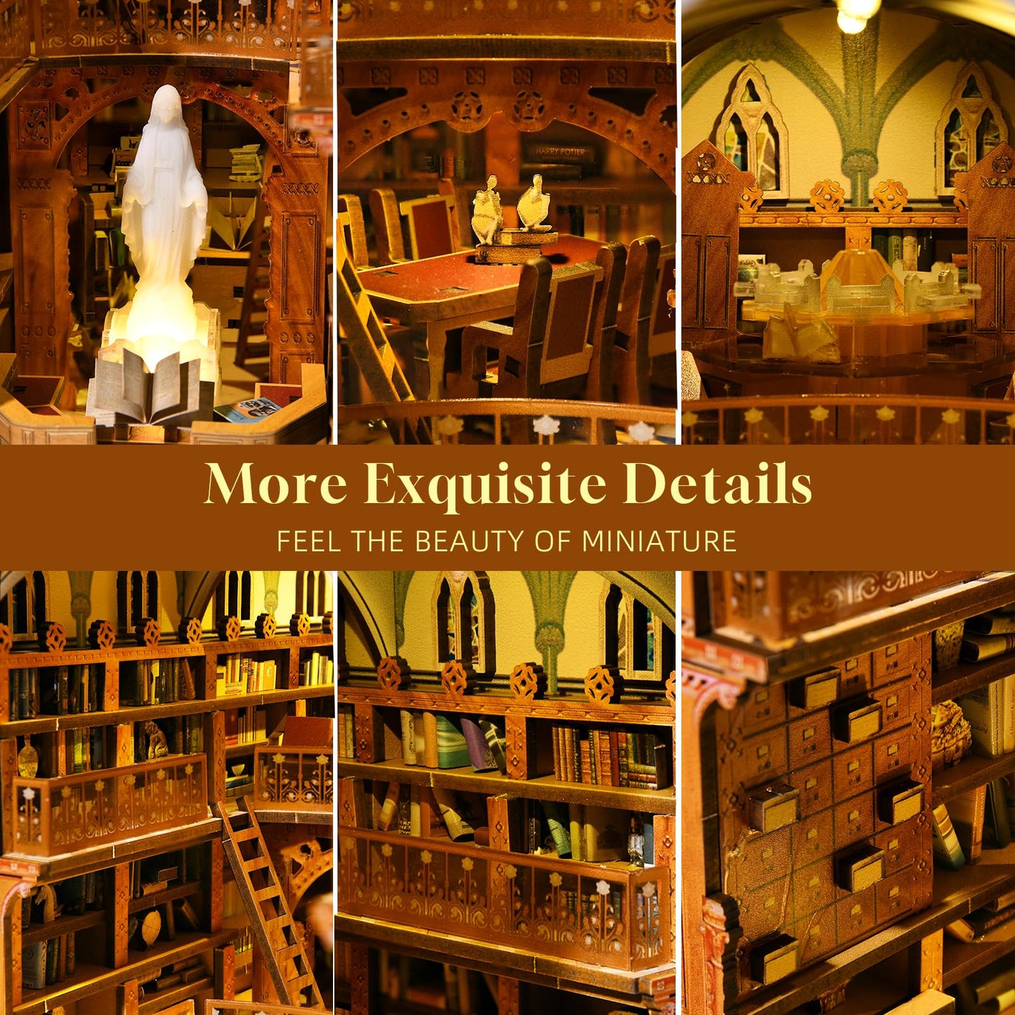 CCCDF Book Nook Kit, DIY Miniature House Kit 3D Wooden Puzzle for Adults Booknook Kit with Dust Cover Book Decor Bookshelf Decoration Decorative Bookends Women Craft Gifts for Teens (Public Library)