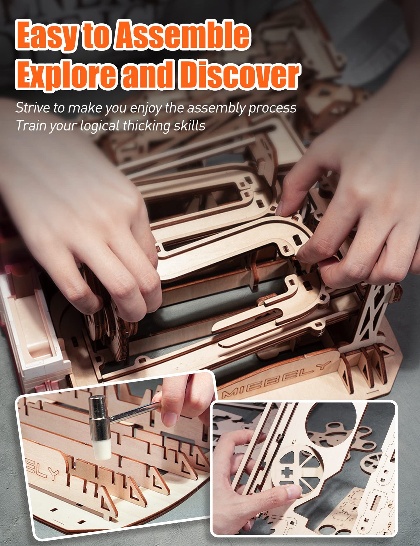 MIEBELY 3D Wooden Puzzles for Adults, 235 Pieces 3D Puzzle DIY Wood Marble Run Model Kits, Electrical Mechanical Gear W/Motor Building Kit, 3D Puzzle Creative Home Decor & Gift for Men/Women