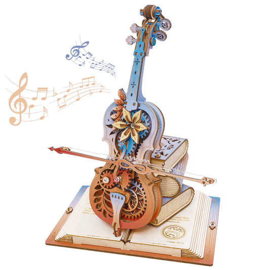 ROKR 3D Puzzles for Adults, Wooden Music Boxes-Cello, Model Kits for Adults, DIY Building Sets, Birthday Gifts Hobbies for Women Men