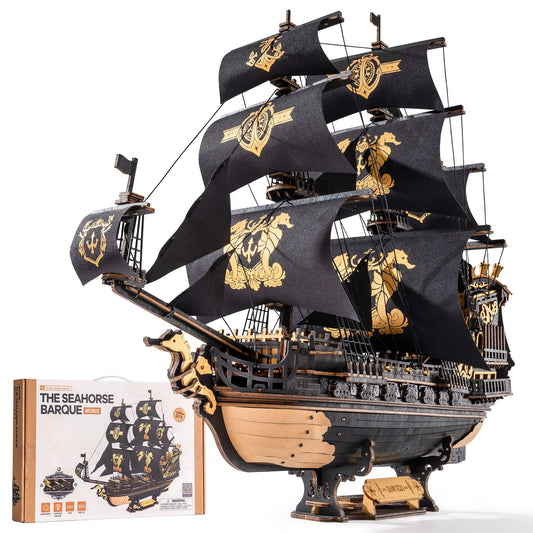 ROKR 3D Wooden Puzzles for Adults,Seahorse Barque Model kit, 603 Piece 3D Puzzles for Adults&Teens,Ideal Gift for Adults