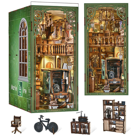 CCCDF Book Nook Kit - 3D Wooden Puzzles for Adults, DIY Scene Miniature Kit, Tiny House Booknook Craft Bookshelf Decor Mini Scale Model, Gifts for Puzzle Lovers (The Radium Lady)