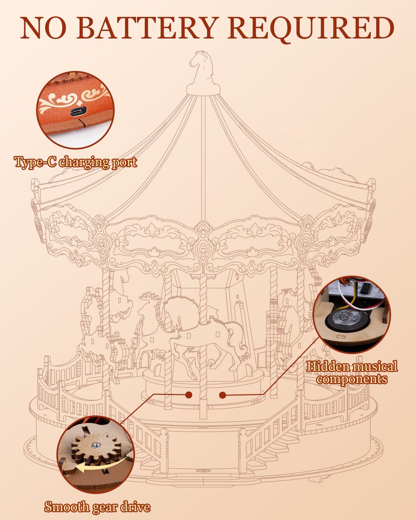 Rolife Wooden 3D Puzzles for Adults, DIY Carousel Music Box with Chaser Lights 11.6" Model Building Kit, Construction Project Craft Kits for Adults Hobby Home Decor Chiristmas Gifts for Boys Girls