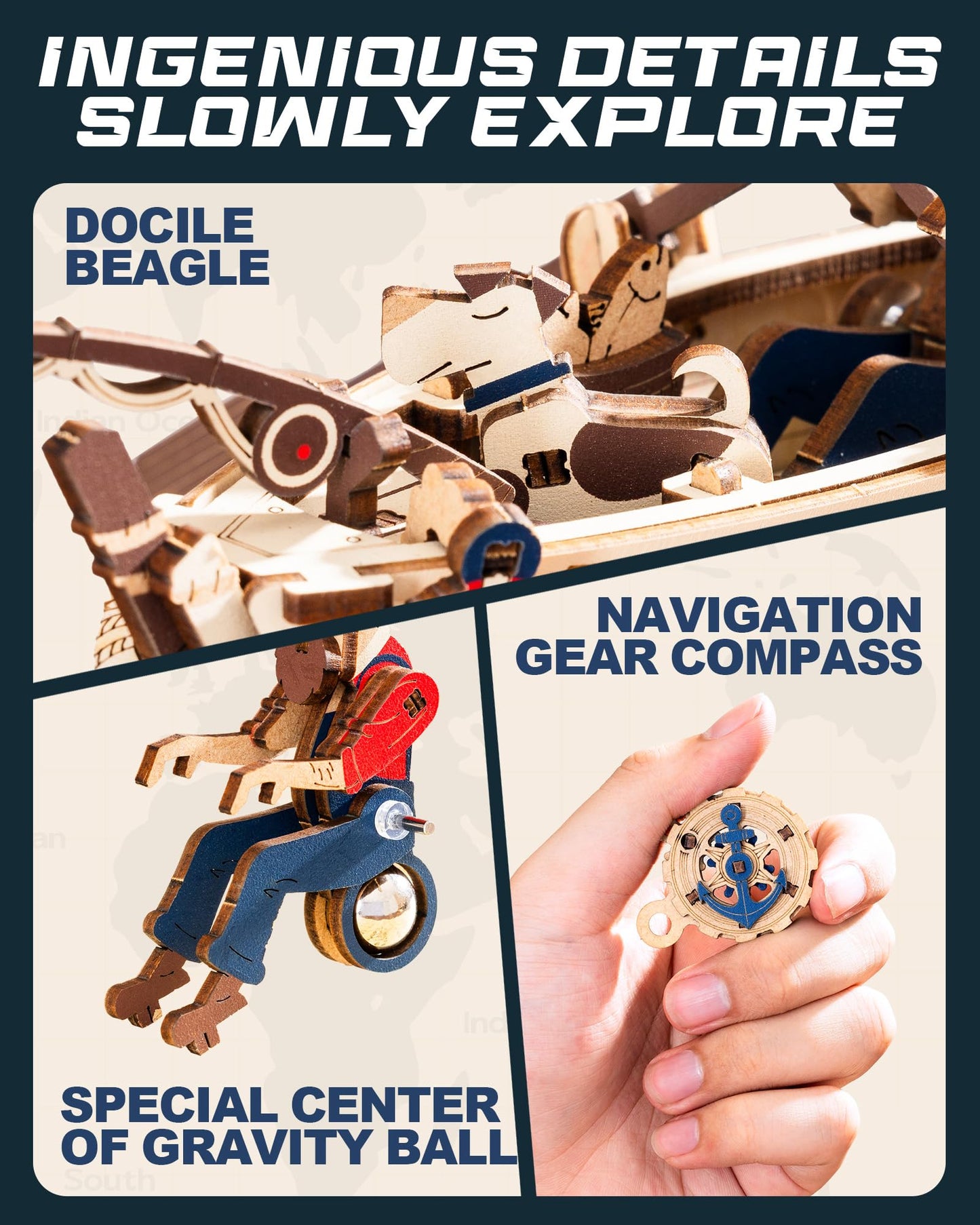 ROKR 3D Wooden Puzzles for Adults,Gravity Swing Ocean Fisher Model kit, 161Piece 3D Puzzles for Adults